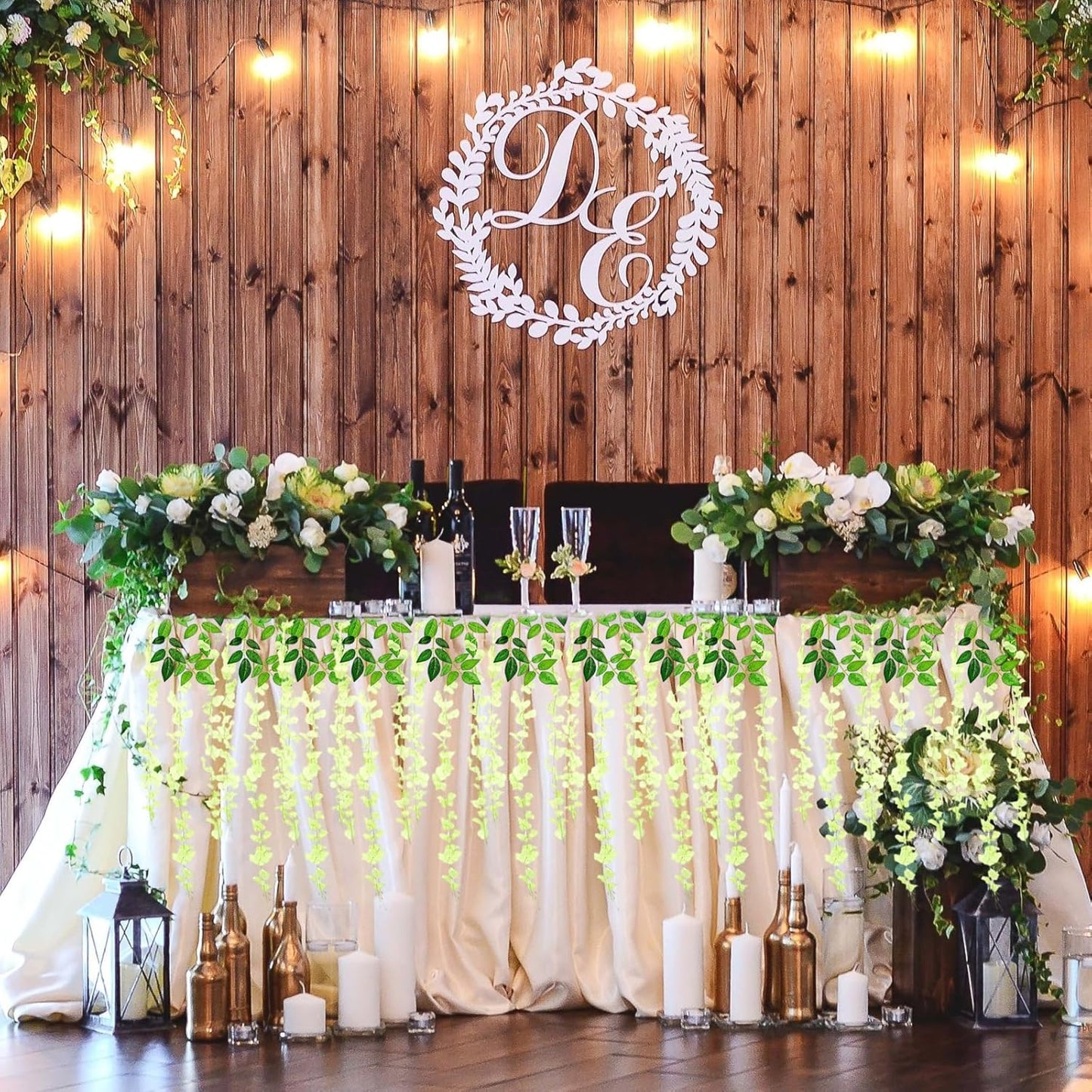 24 Pack Green Wisteria Hanging Flowers, 3.4 Ft Fake Hanging Flowers, Artificial Wisteria Garland Vines for Wedding Room Backdrop Outdoor Patio Garden Decoration