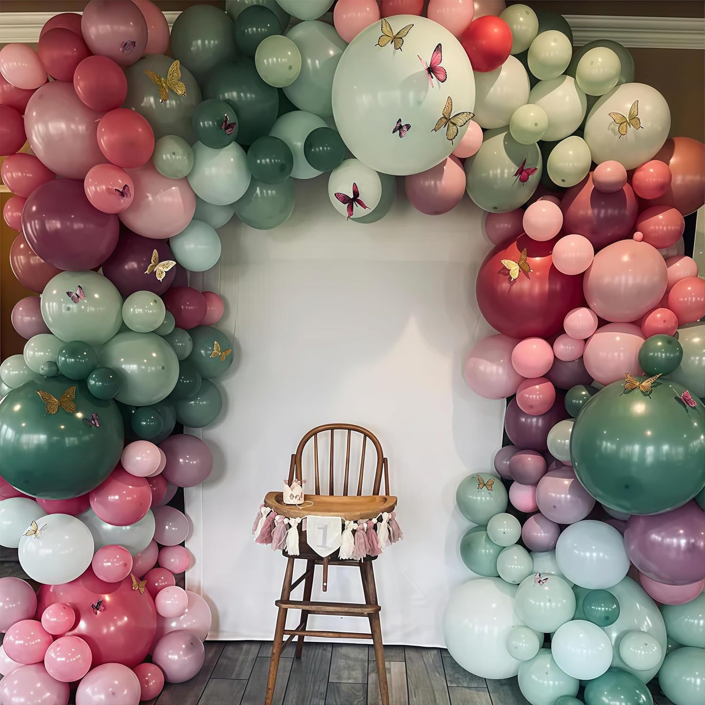 Fairy Balloon Arch Kit 120Pcs Sage Green Pink Purple Balloons Garland Dusty Green Lavender Lilac Birthday Party Balloons for Girls Butterfly Garden Wildflower Floral Bridal Baby Shower Decorations