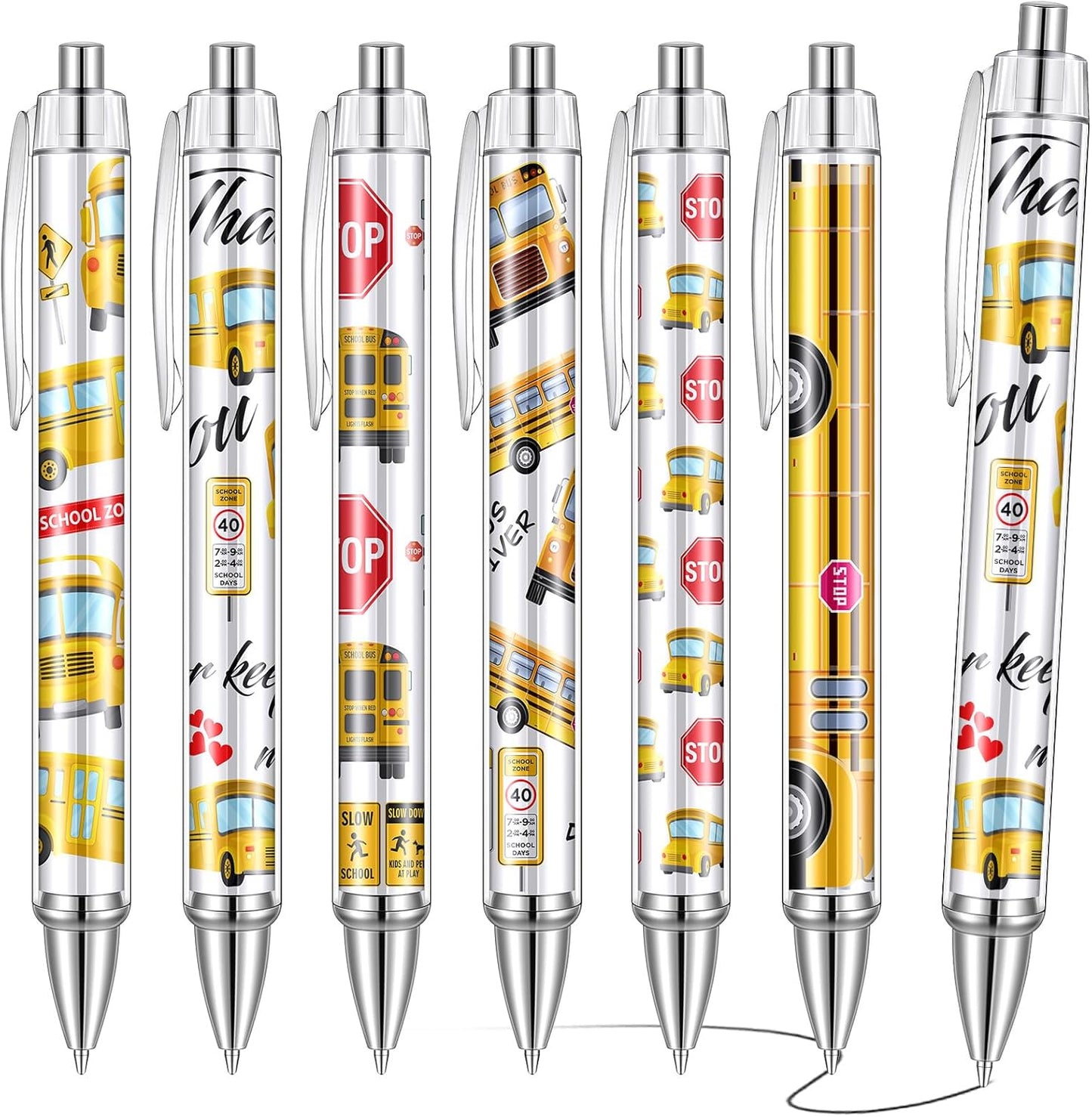 24 Pcs Bus Driver Appreciation Gifts Pens Accessories Thank You Work Ballpoint Pens Birthday Gifts for Teacher's Day Men Women School Bus Driver Retired, 6 Styles