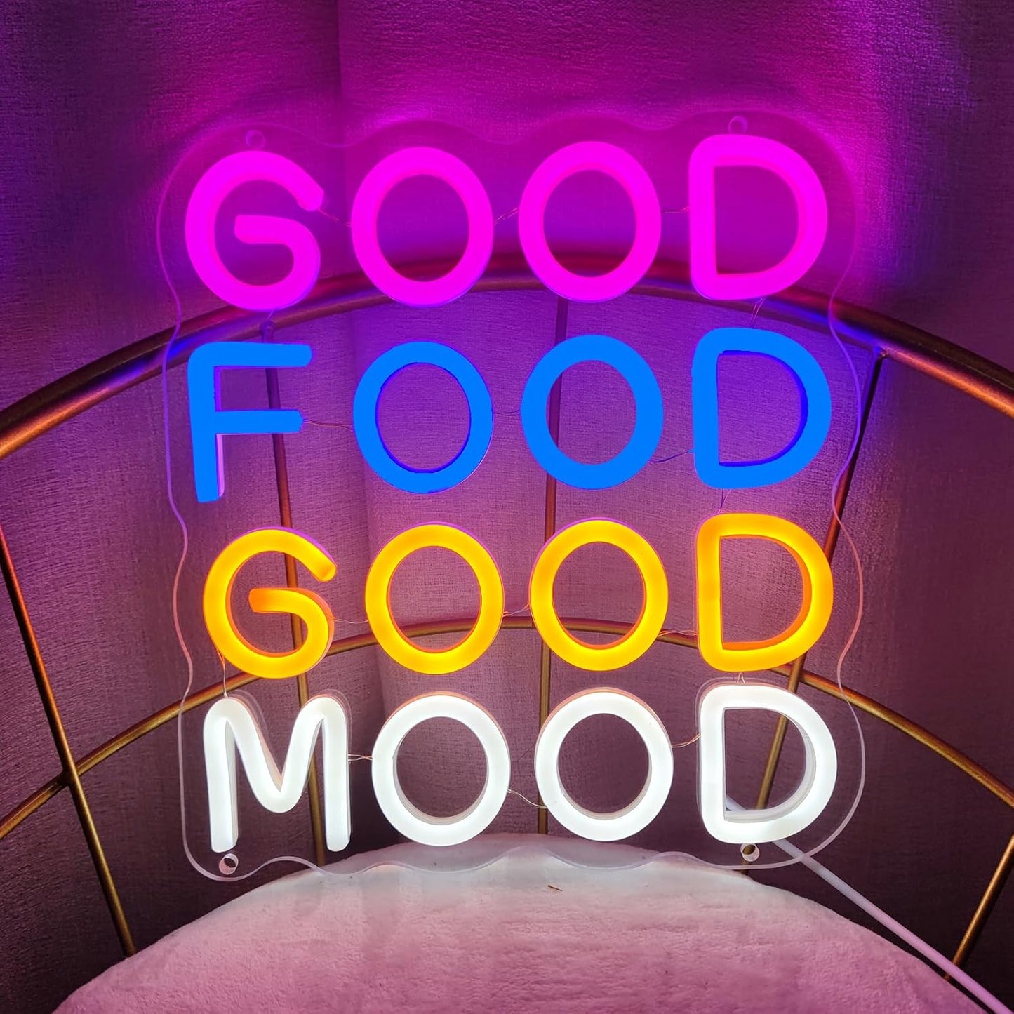 Good Food Good Mood Neon Signs for Wall Decor, Food Neon Sign Mood Neon Light for Snack Shop Restaurant Food Bedroom Room Cafe, 9.3"" x 10.2""