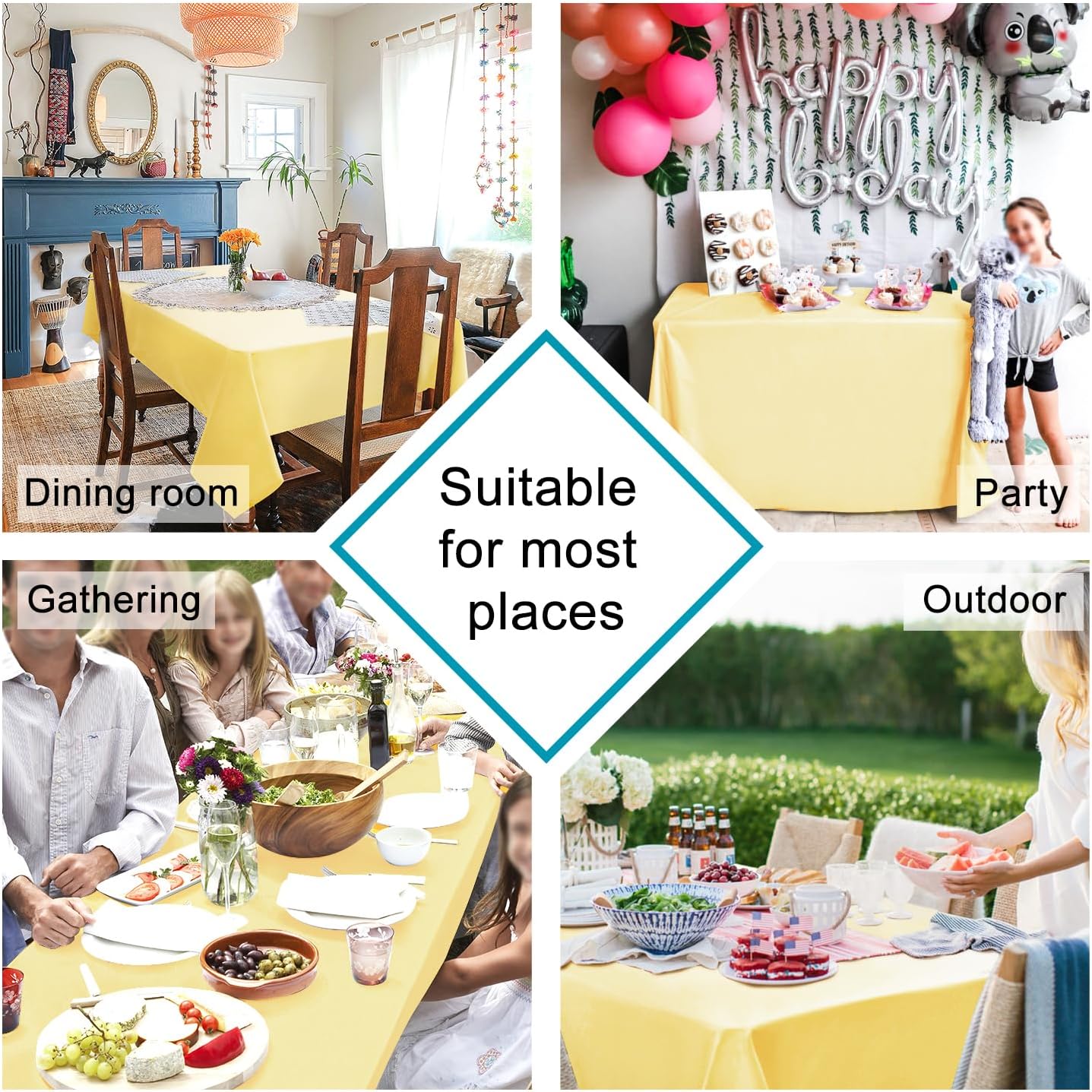 Hiasan Light Yellow Tablecloth for Rectangle Tables - Waterproof and Spillproof Washable Fabric Table Cloth for Dining Room Kitchen Party, 60 x 102 Inch