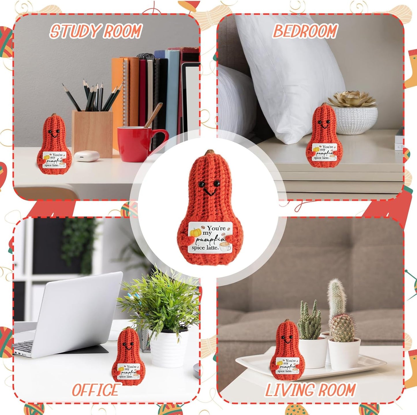 Little Reminders Emotional Support Crochet Pumpkin,Positive Crochet Pumpkin with Positive Affirmations Cards,Daughter's Gifts for Mother,Birthday and Catholic Christian Decor,Desk Decoration