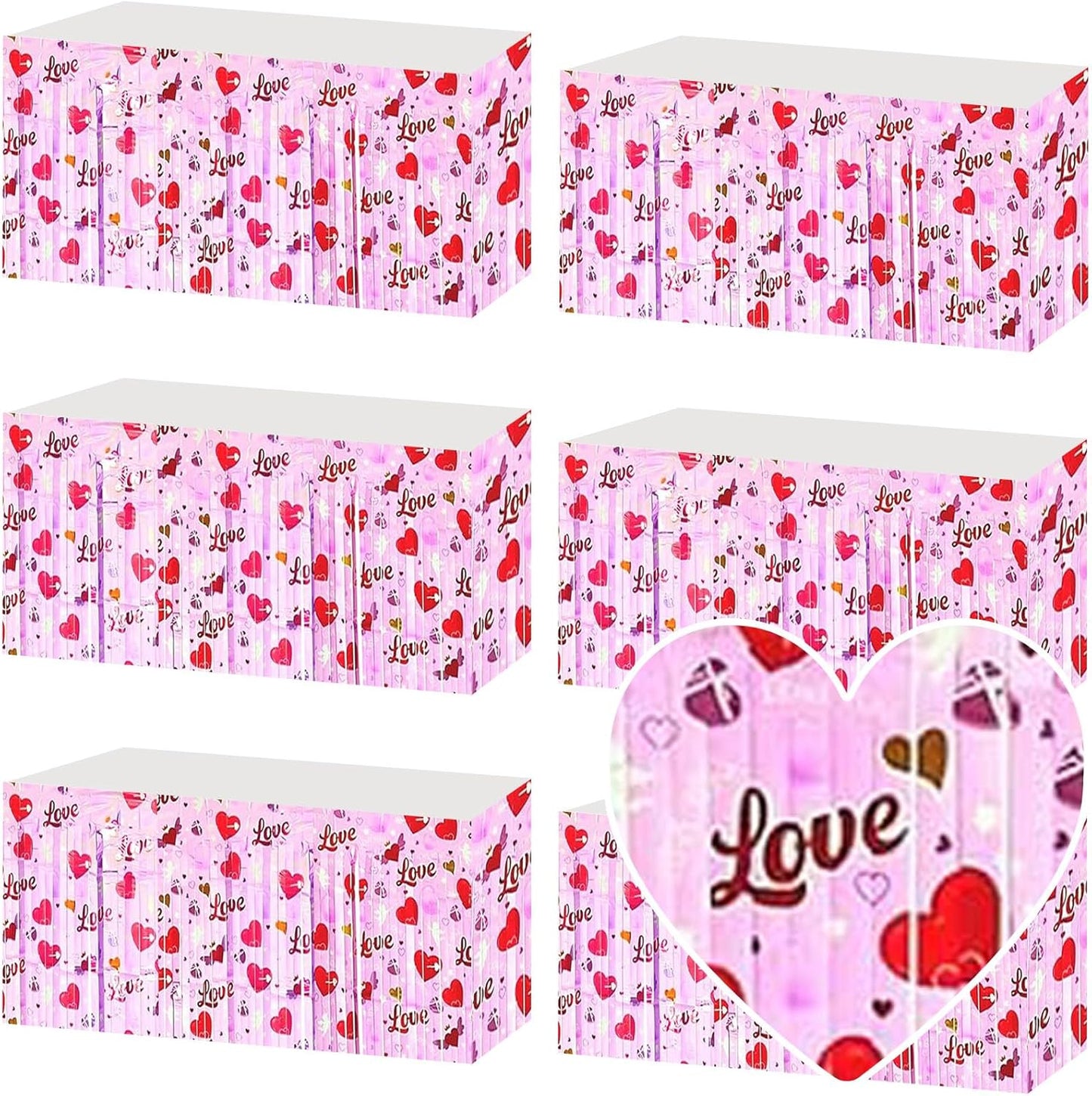 6 Pack 29x108 Inch Love Pink Wave Foil Fringe Table Skirts Metallic Banner for Tinsel Streamer Garland Backdrop for Parade Floats Wedding Mother's Day, Birthday Mardi Gras Party Decorations