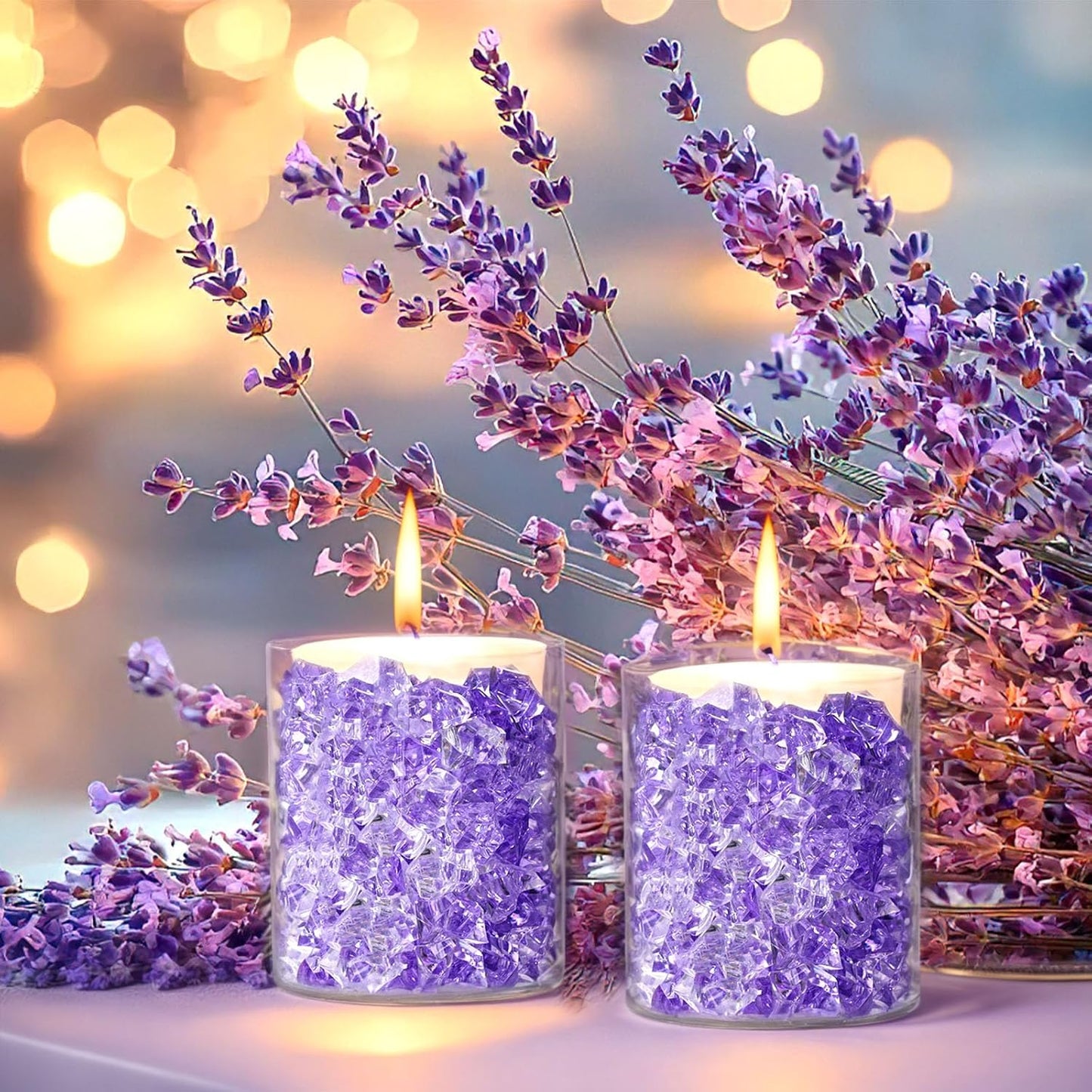 DomeStar 150PCS Fake Ice, Vase Filler Purple Fake Diamonds Plastic Clear Gems Crystals for Table Scatter Decoration