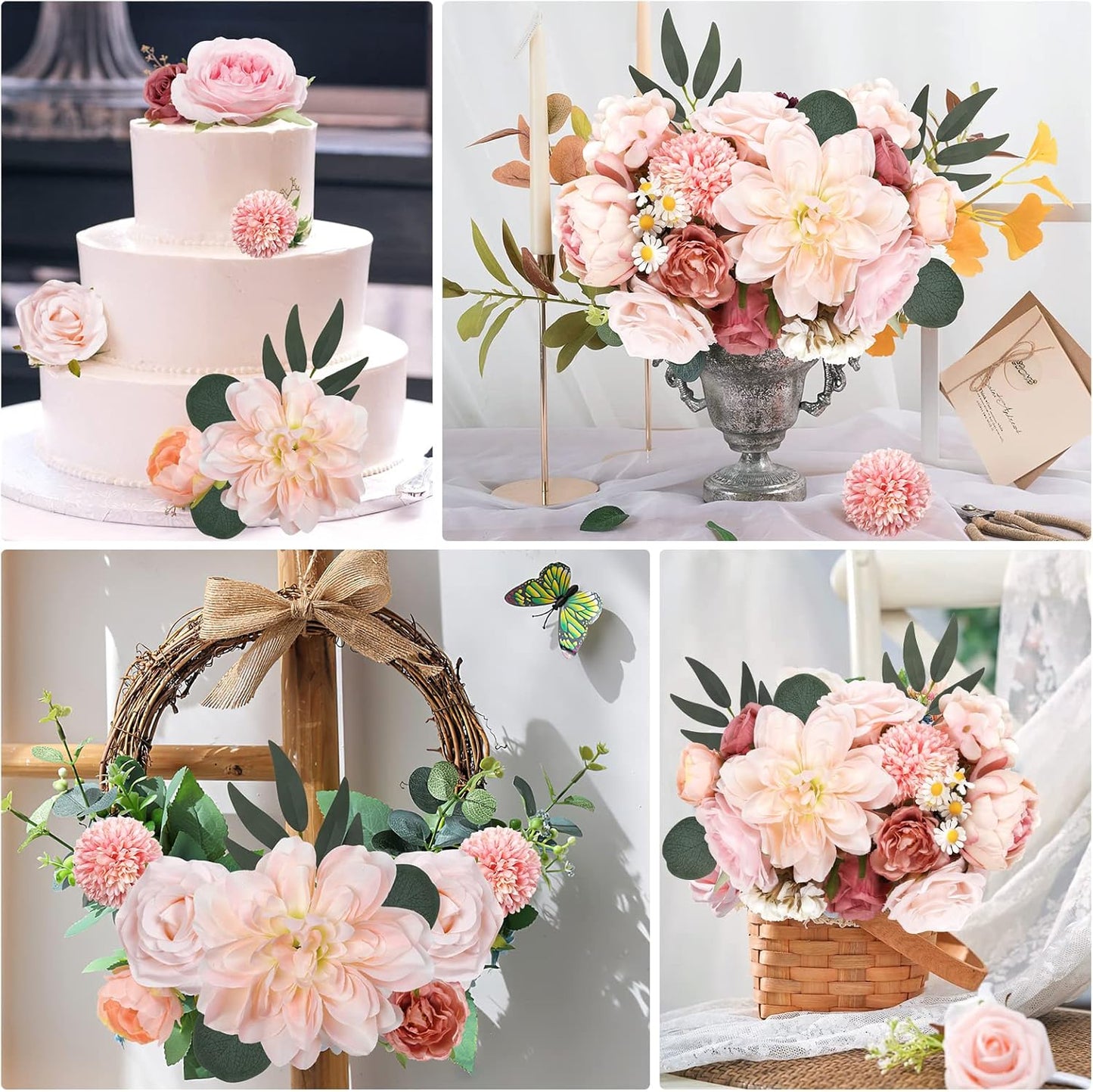 AmyHomie Pink Artificial Flowers Combo Silk Mix Peony Rose Hydrangea Daisy Fake Flowers w/Stem for DIY Wedding Bouquets Centerpieces Arrangements Table Decor Party Bridal Baby Shower Home Decor