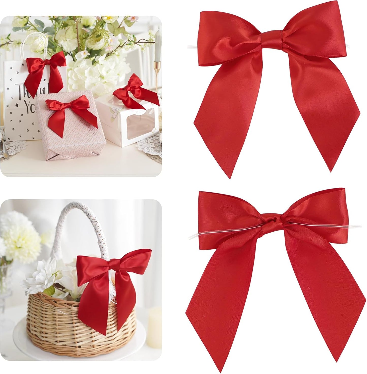 AIMUDI Red Satin Bows 5.5" Bows for Gift Wrapping, Invitations, Baskets, Wreaths, Crafts, Wedding, Birthday Party, Mother's Day Decorations, 24 PCs