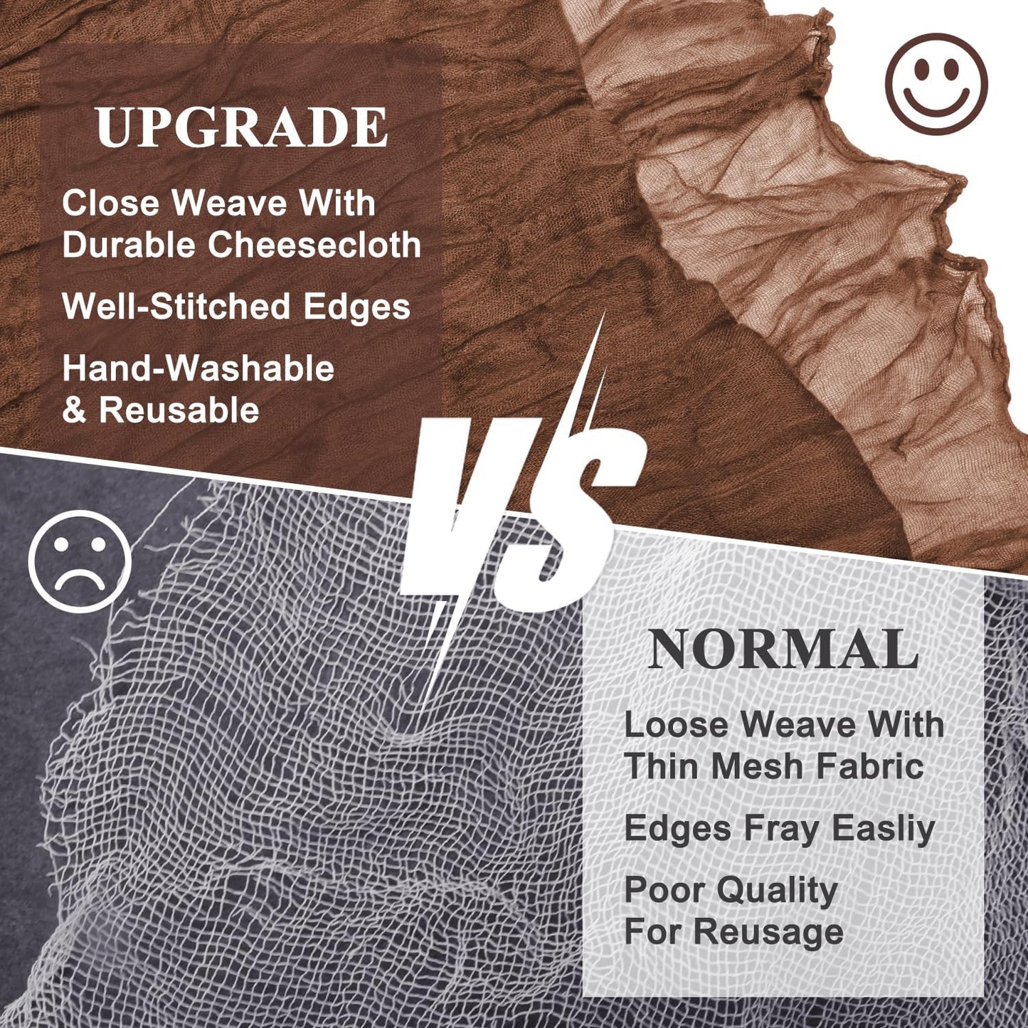 Asee'm 6pcs Cheesecloth Table Runner 120 Inches Long Brown Boho Gauze Cheese Cloth Runner 10FT Rustic Sheer Fall Table Runners for Thanksgiving Christmas Wedding Party Baby Shower Decoration