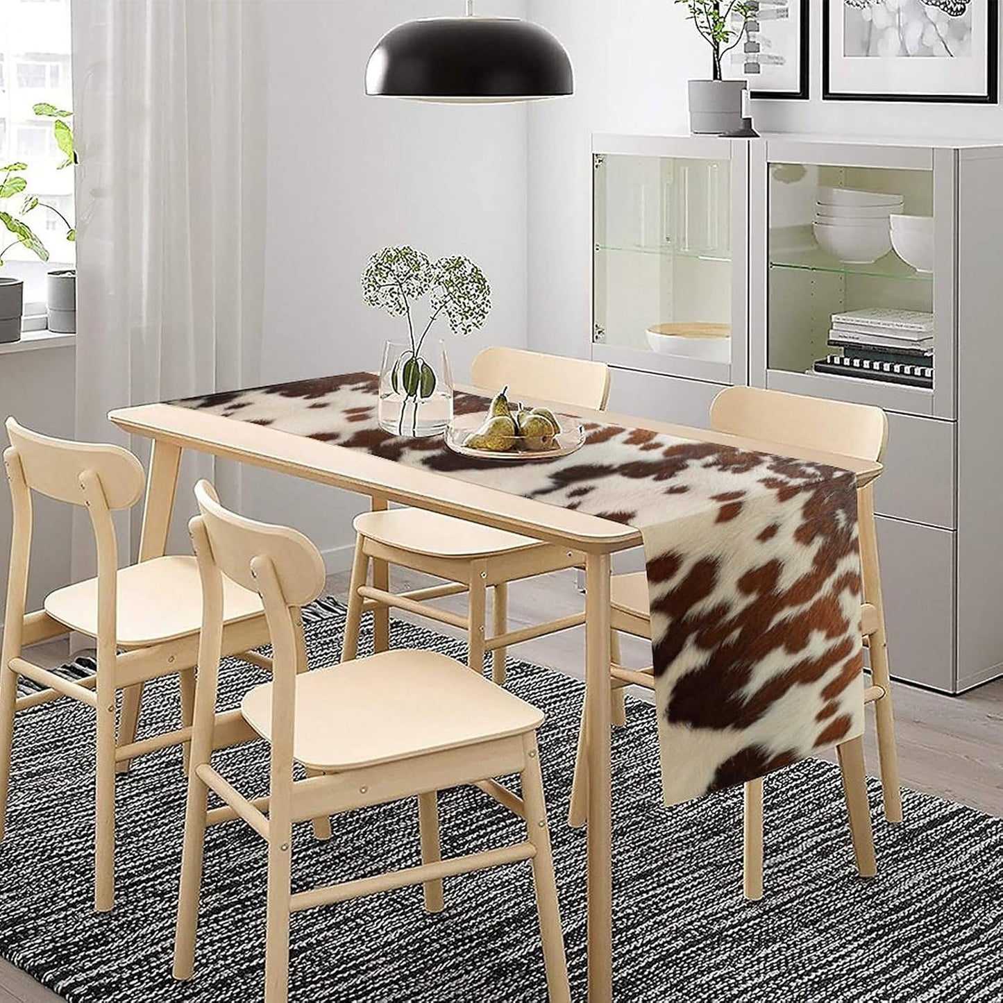Farmhouse Cow Skin Print Table Runner, Safari Wildlife Brown Country Farm Cowhide Pattern Cotton Linen Rustic Cottage Table Runner for Dinning Home Party Holidays Home Setting, 13x36 Inch