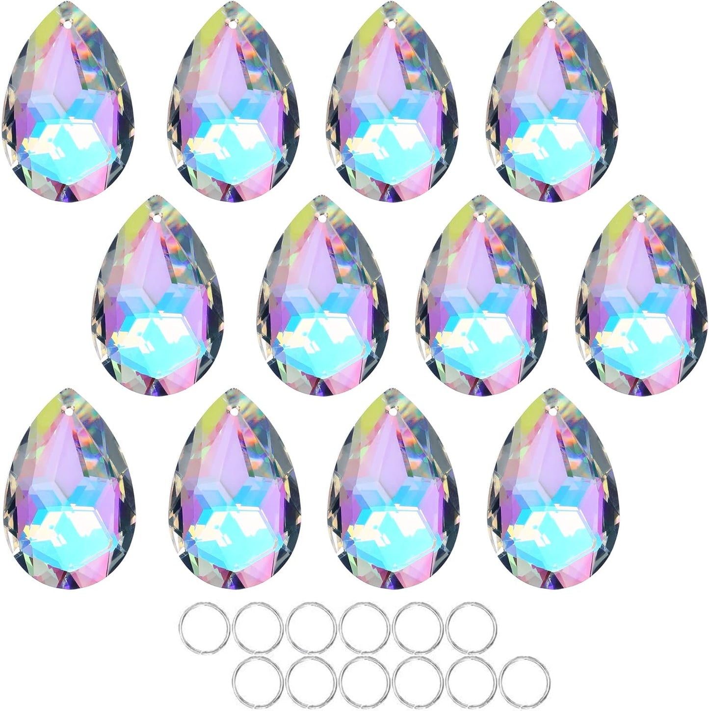 12 Pieces 50mm Crystal Prisms Chandelier Colorful Bauhinia Ornament Pendants Rainbow Maker Hanging Prisms for Wedding Party Tree Garlands Decoration DIY Jewelry