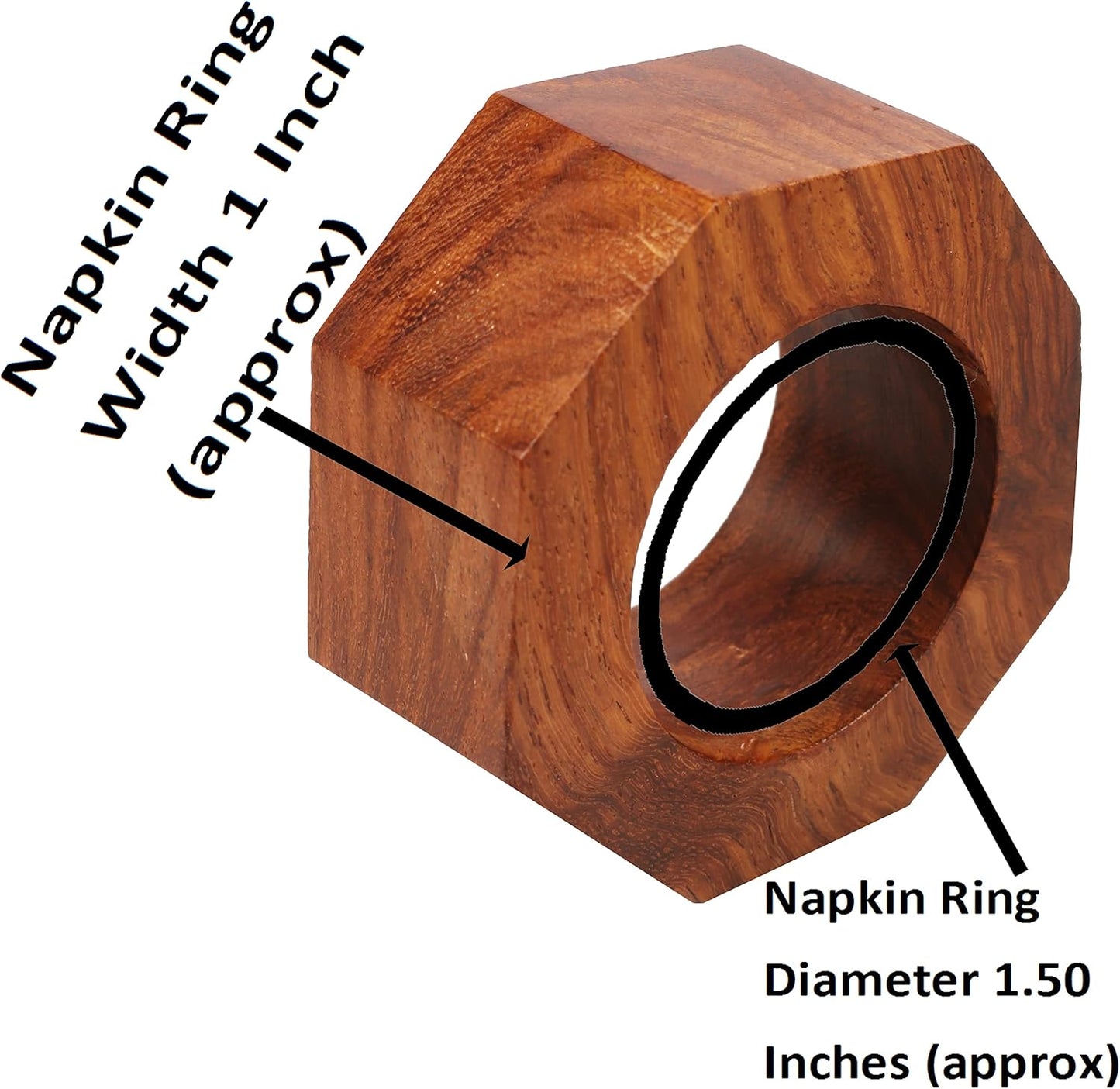 Finely Handcrafted Natural Wood Geometric Pentagon Shape Large Size Party Dining Table Napkin Holders in Natural Tone. (Set of 6).