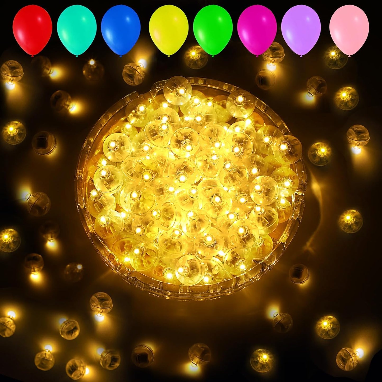 Aogist 100pcs Balloon Lights,Long Standby Time Waterproof Twinkle Mini Light,Battery Powered,Round LED Ball Lamp for Balloon Paper Lantern Party Wedding Christmas Halloween Decorative,Warm White-Flash