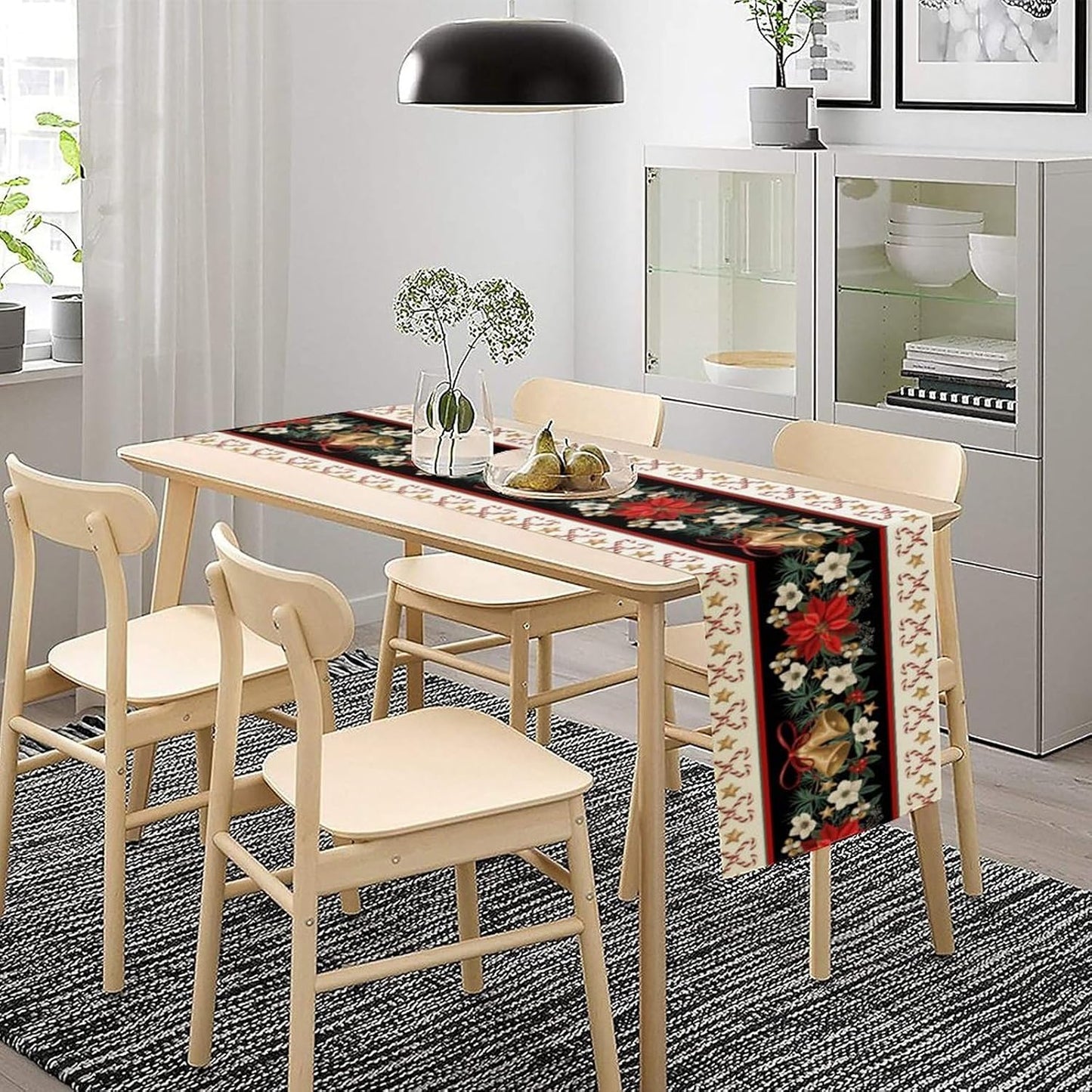 Christmas Table Runner, Xmas Holiday Seasonal Winter Table Cloth Kitchen Dining Table Decoration for Home Party Decor 13x60 Inch