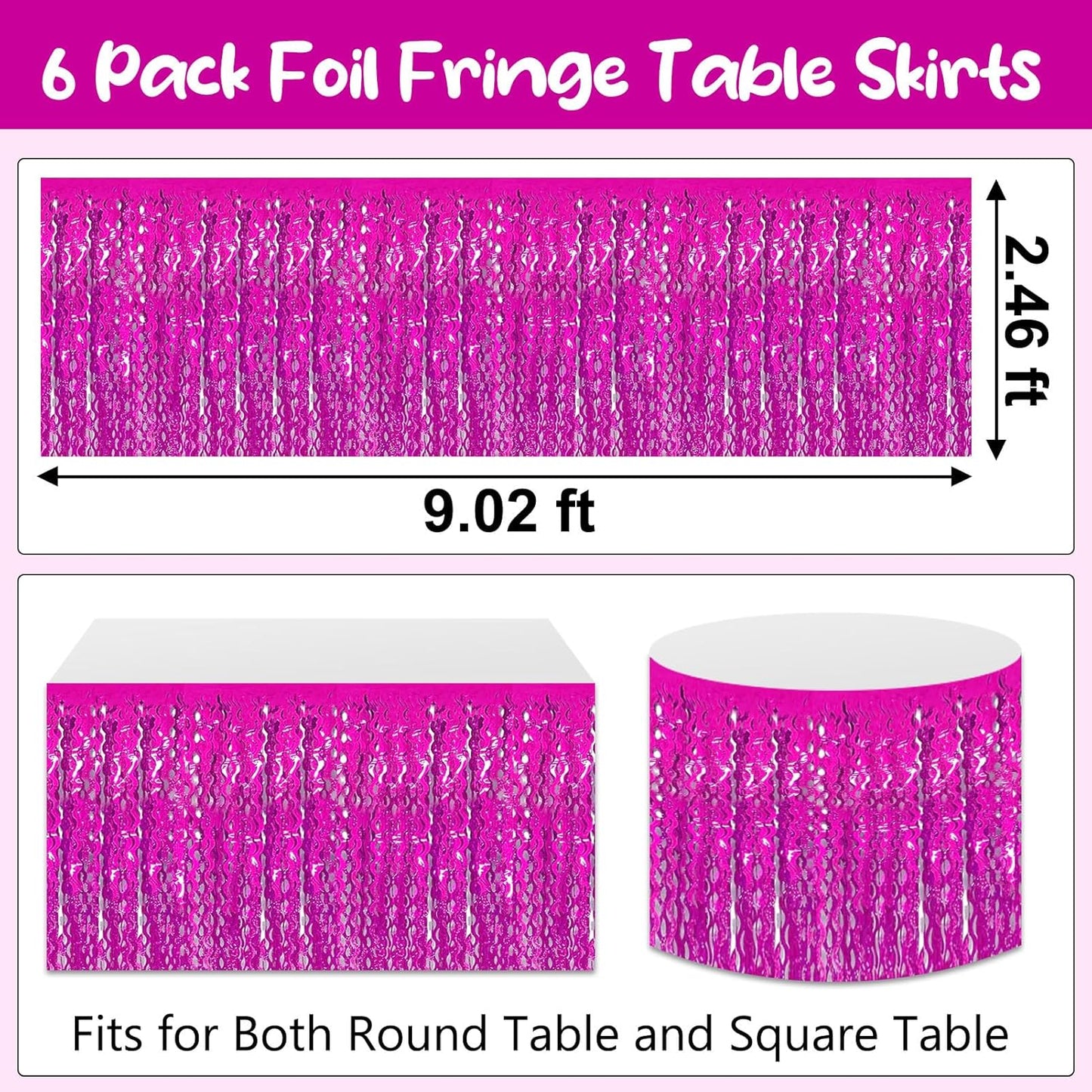 6Pack 29 x108 Inch Rose Red Wave Foil Fringe Table Skirts Metallic Banner for Tinsel Streamer Garland Backdrop for Parade Floats, Mother's Day, Easter, Graduate, Birthday, Wedding Party Decoration