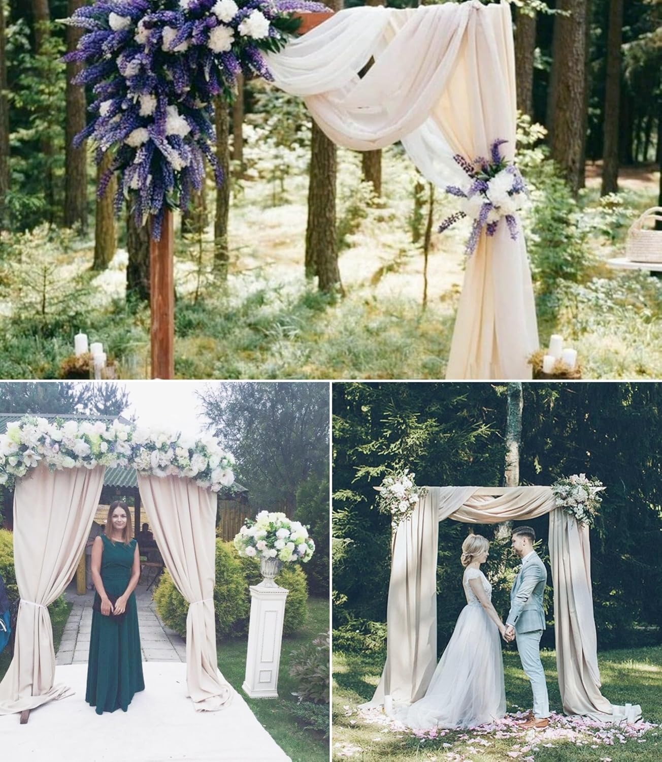 6 Panels Ivory Wedding Arch Drapery 28" x 20Ft Wedding Arch Draping Fabric Chiffon Fabric Drape Sheer Backdrop Curtain for Weddings Party Swag Ceremony Birthday Arbor Drapery Reception Ceiling Décor