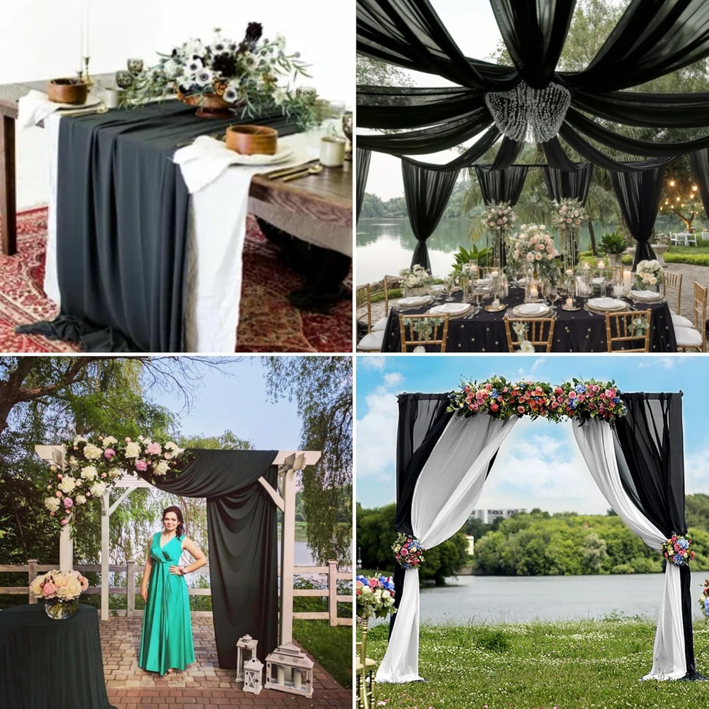 6 Panels Wedding Arch Draping Fabric 28 x 20Ft Chiffon Weddings Arch Drapes Chiffon Fabric Drape Sheer Backdrop Curtain for Wedding Party Ceremony Birthday Reception Swag Backdrop Ceiling Décor(Black)