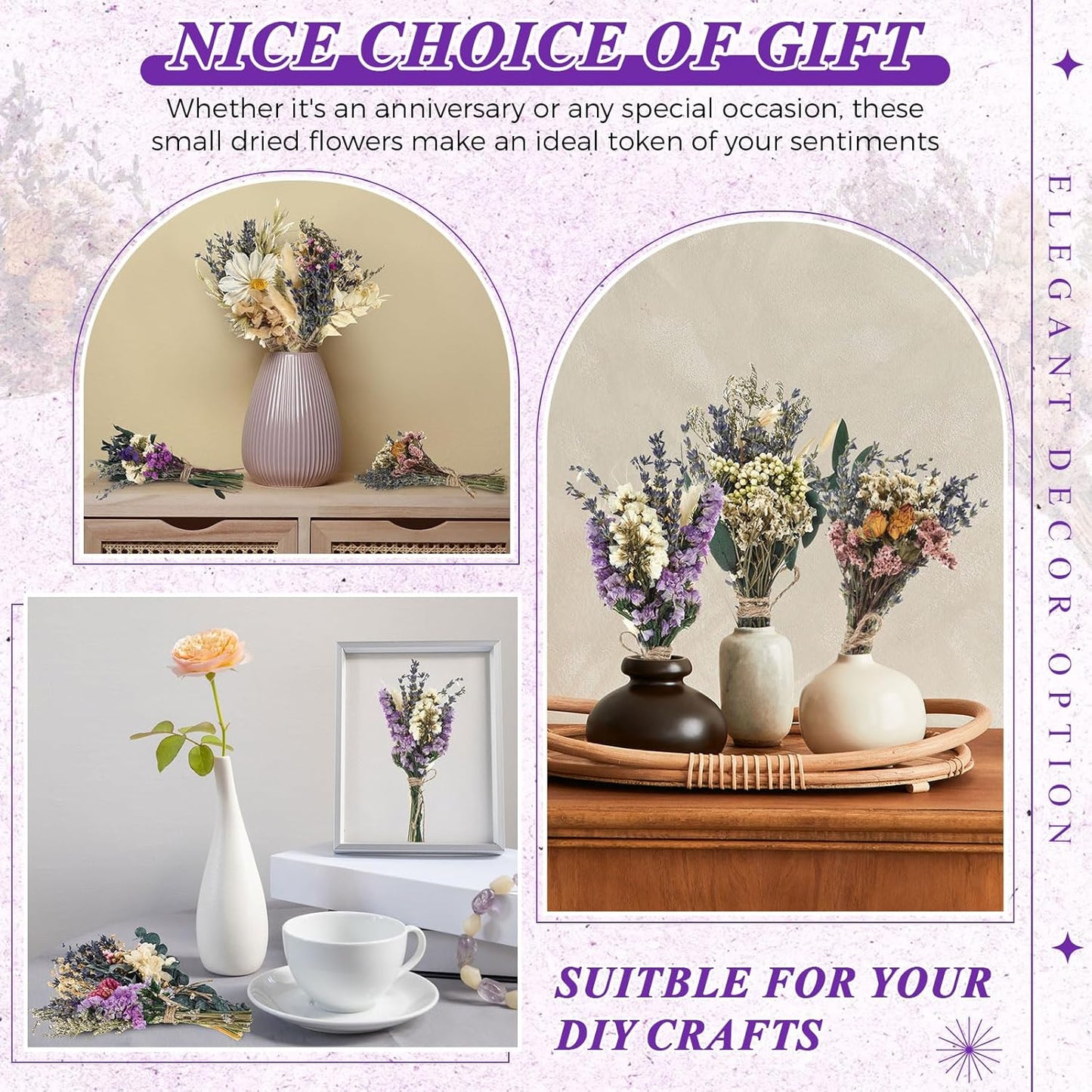 Layhit 12 Pack Boho Dried Flower Bouquet Mini Wedding Handmade Dry Flowers Decor for Vase Crafts DIY Photo Boutonniere for Men Floral Plant for Bridesmaid Gift Birthday Decor