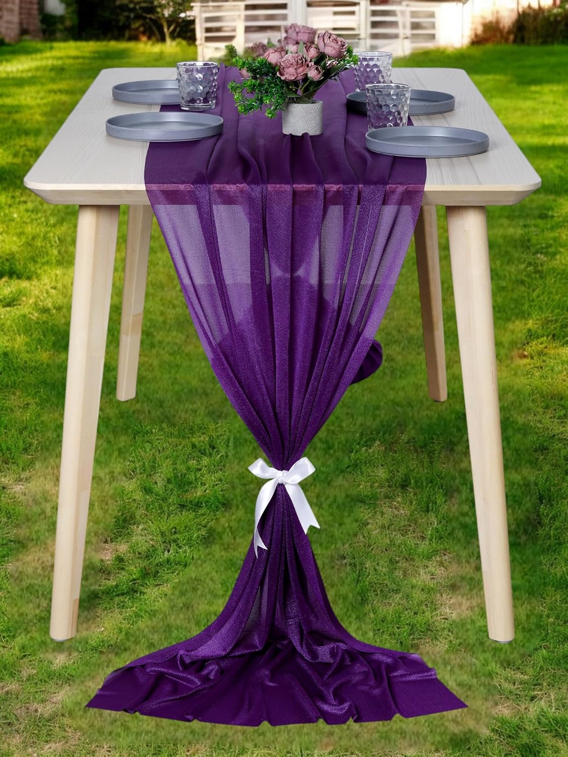 MDS Halloween Chiffon Table Runner - 5 Pack, 29 x 170 Inches, 14ft Each - Sheer Spooky Table Runners for Haunted House Parties, Trick-or-Treat Tables, Witchy Décor, Wedding & Events - Cadbury Purple
