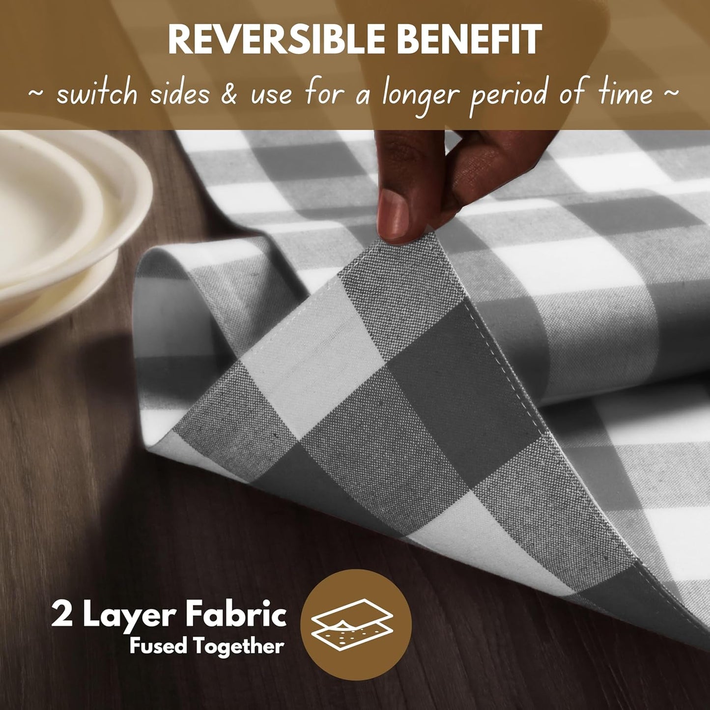 Native Fab Buffalo Checked Plaid Table Runner, 100% Cotton, 13x108 Inches, Rustic Farmhouse Kitchen and Dining Décor, Perfect for Fall, Winter, Weddings, Holiday Gatherings, Grey and White