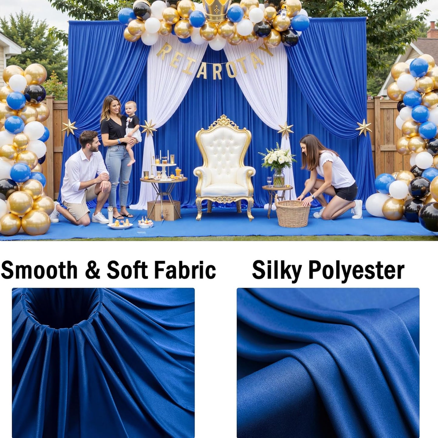 40ftx10ft Wrinkle Free Royal Blue Backdrop Curtains for Party Background, Silky Polyester 8 Panels Photo Backdrop Drapes Back Drop Cloth for Wedding Birthday Photography Baby Shower Decor