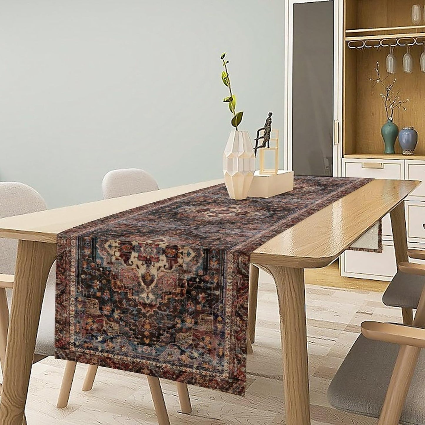 Vintage Boho Floral Table Runner, Rustic Country Farmhouse Black Bohemia Flower Pattern for Home Kitchen Table Decor Dining Coffee Room Party Decor 13x108in