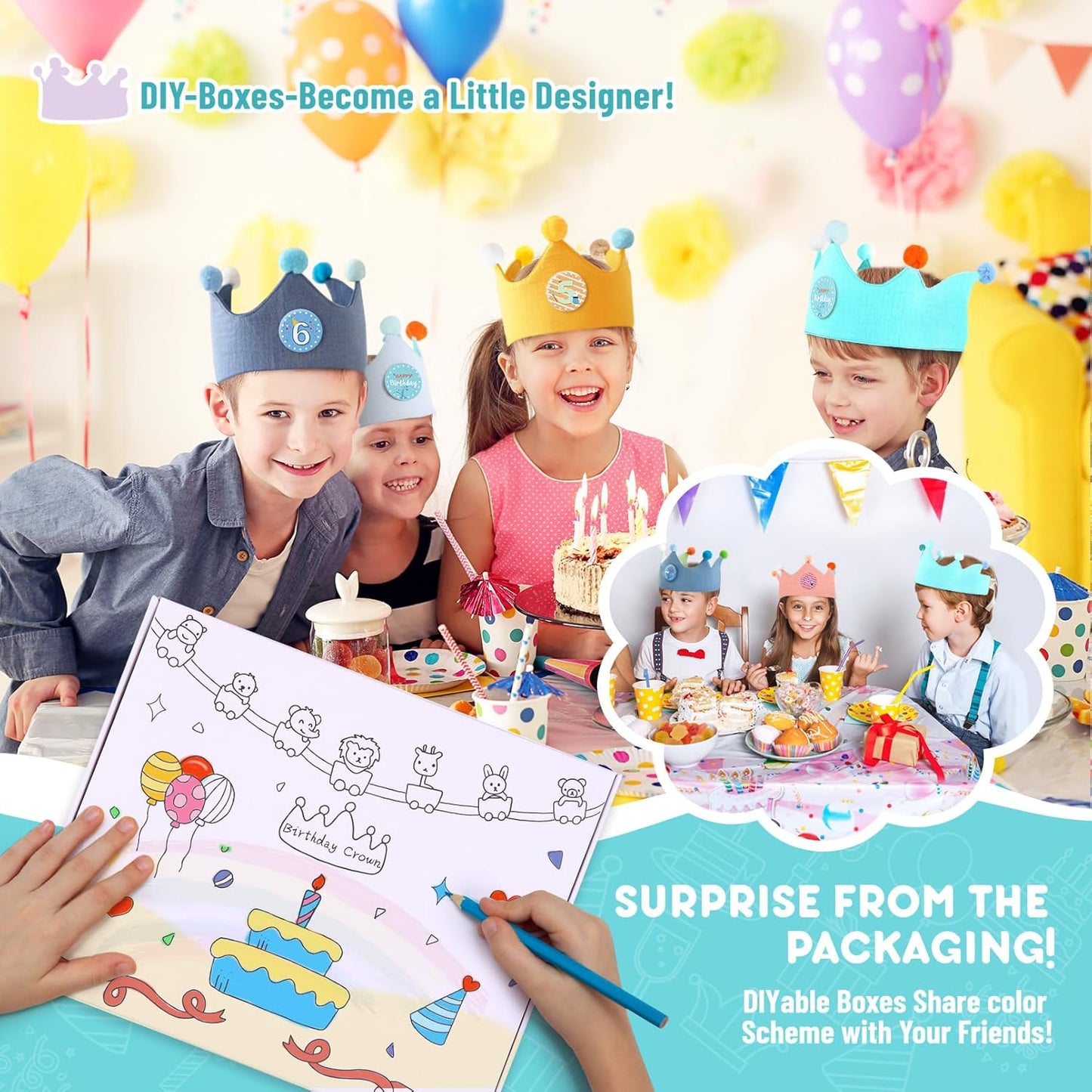 Reusable Birthday Crown with Numbers,Kids Birthday Hat Fabric Crown Pertain Kids Boy Toddler Girl Baby Bday Hats