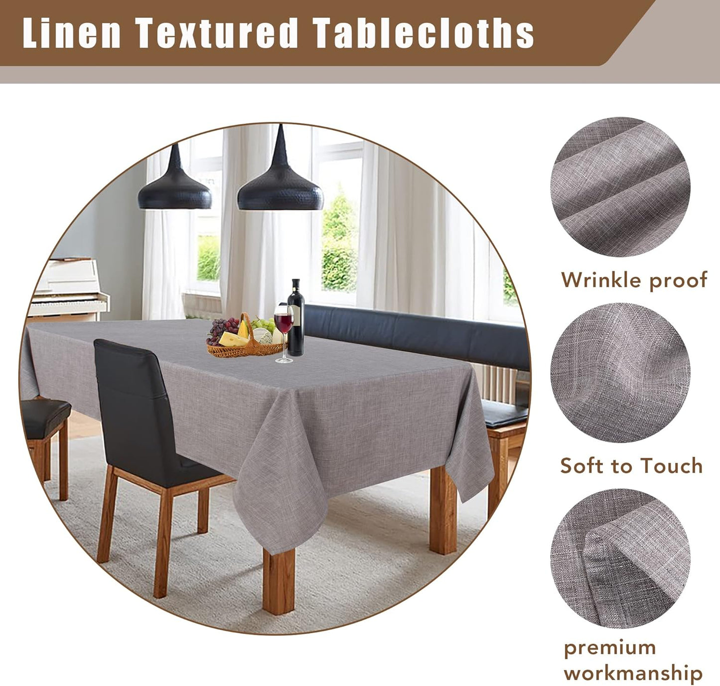 Fitable Linen Textured Tablecloth Rectangle Washable Fabric Flax Linen Table Cloth for 8 Foot Tables, Kitchen Table Cover for Gathering Dining, Party, Farmhouse, Reception (Stone, 54 x 108 Inch)