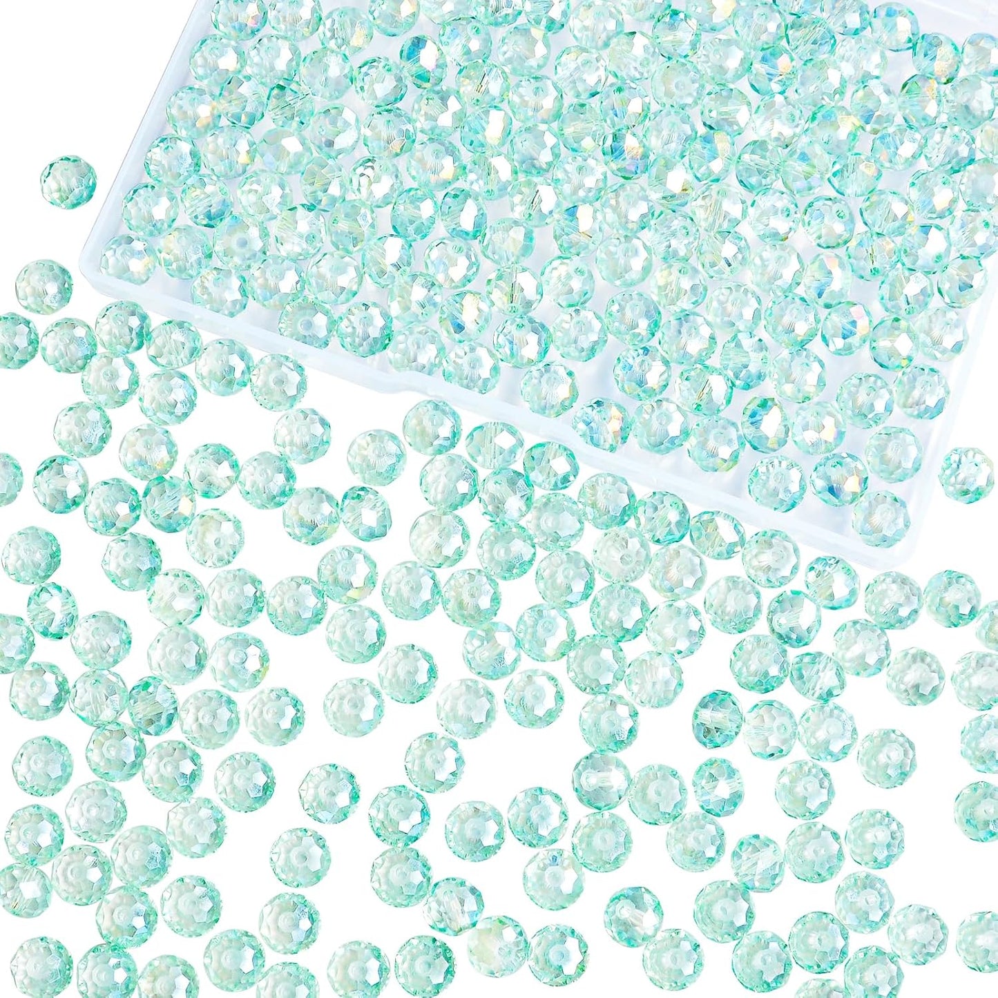 220Pcs 10mm Crystal Glass Beads for Jewelry Making Beads for Bracelets Necklace Pendants Making Supplies(Light Blue Green)