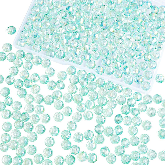 220Pcs 10mm Crystal Glass Beads for Jewelry Making Beads for Bracelets Necklace Pendants Making Supplies(Light Blue Green)
