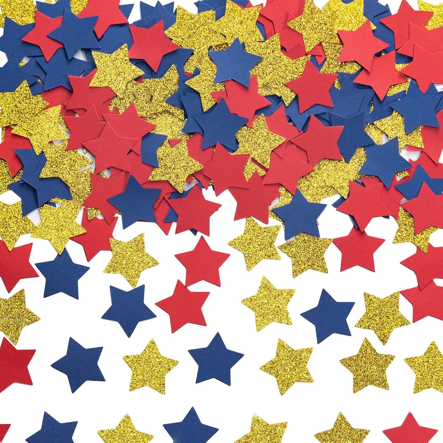 MOWO Gold Blue and Red Star Confetti Table Decoration for 4th July Graduation Retirement Theme Party,1.2 inch in Diameter,200 Counts