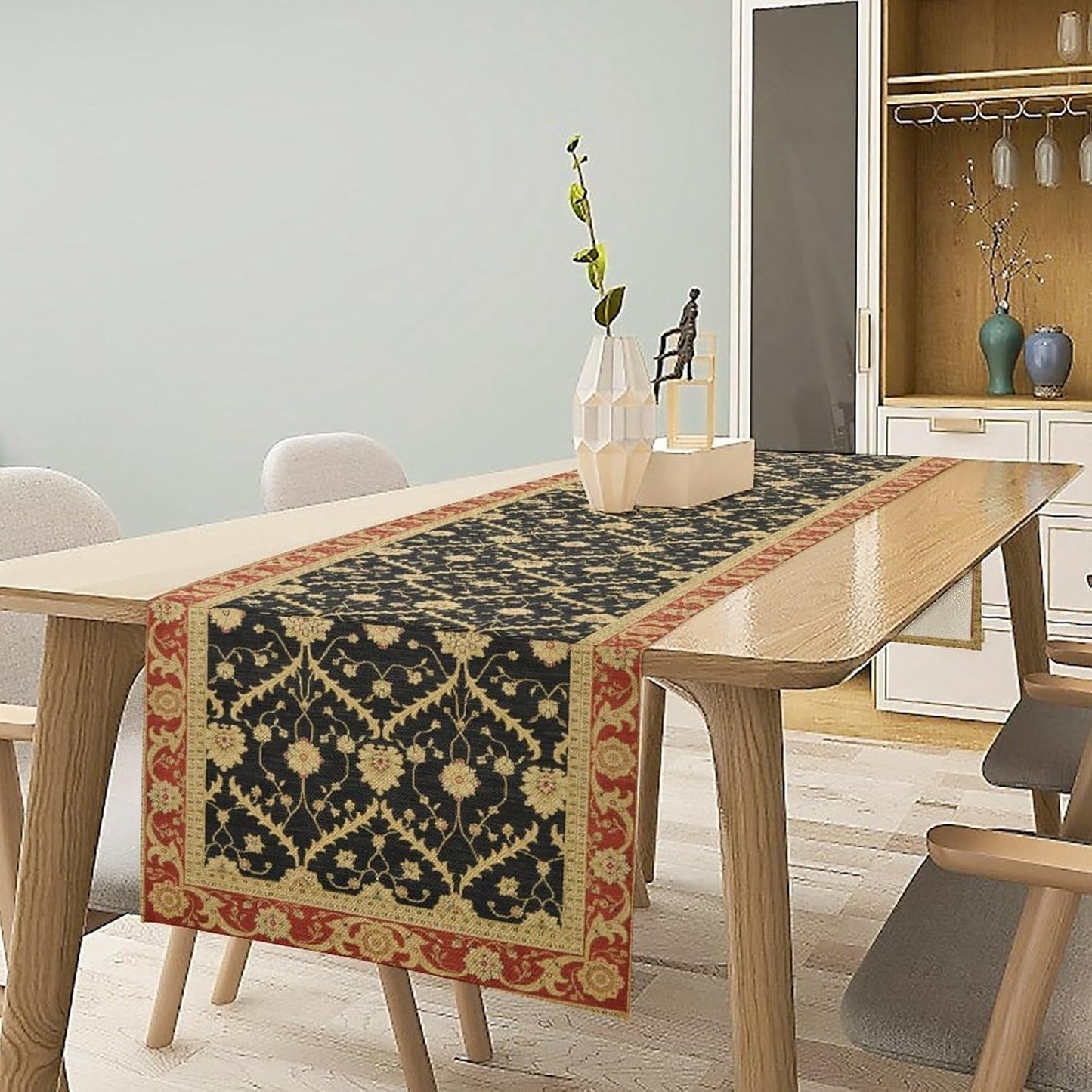 Vintage Morris Floral Table Runner, Boho Rustic Farmhouse Flower Pattern for Home Kitchen Table Decor Dining Coffee Room Party Decor 13x90in