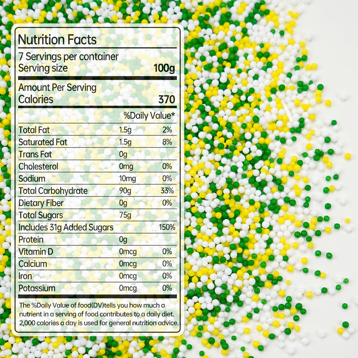 Green Nonpareils Sprinkles for Cake Decorating, Edible Yellow Green And White Candy, Fun Spring Baking Sugar, Perfect for Cake Decorations, Cupcake Topper, Ice Cream, 150g/5.29oz