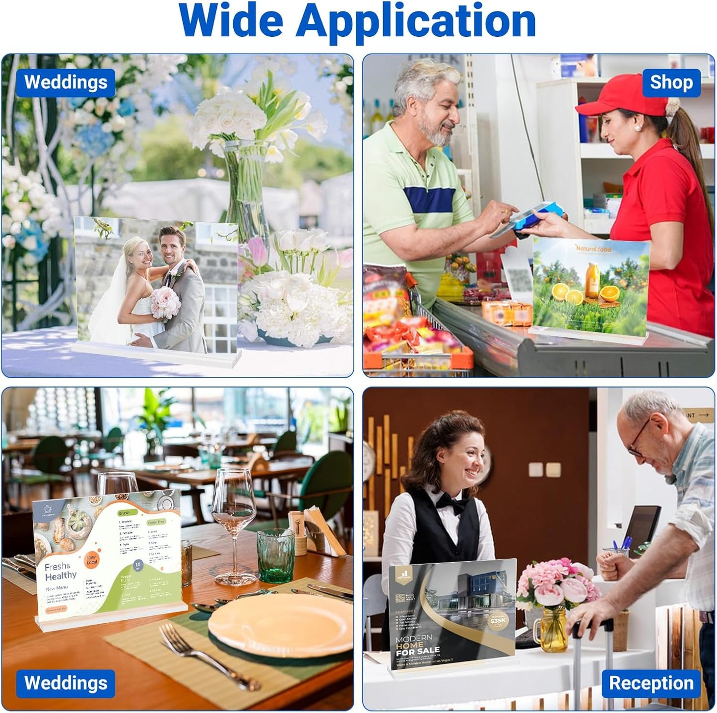 6 Pack Acrylic Sign Holder 11 x 8.5 Horizontal, Double-Sided Clear Sign Holder Plastic Stands for Display, T Shape Acrylic Table Sign Stands for Office Store Restaurants Wedding Party Decoration