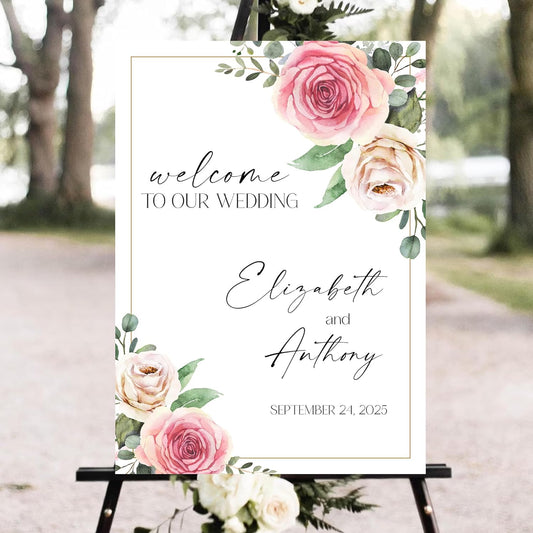 Personalized Wedding Welcome Sign, Welcome To Our Wedding, 18 inches x 12, Plastic, Vintage Style, Indoor/Outdoor Use