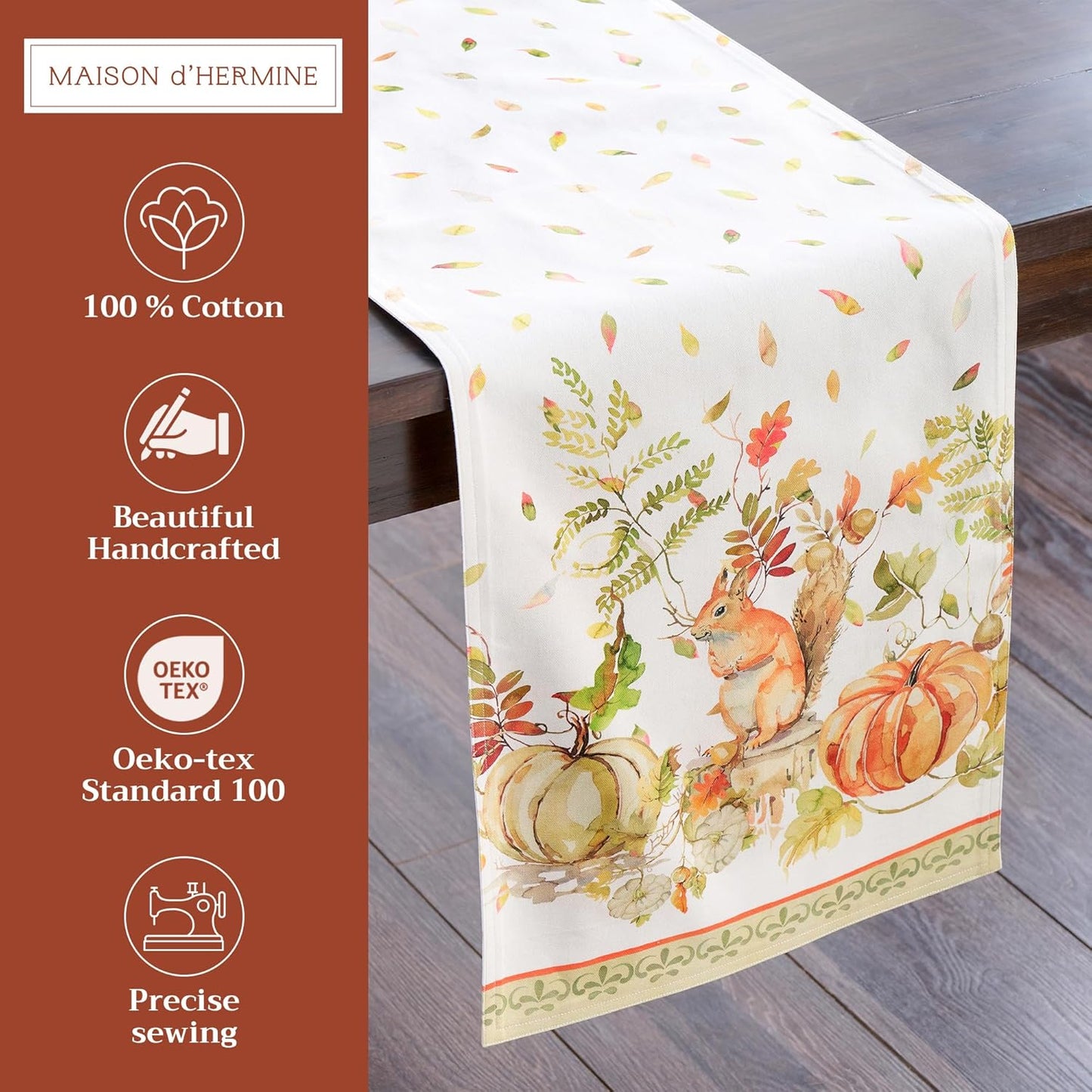Maison d' Hermine Table Runner 100% Cotton Double Layer Table Runners 72 inches Long for Thanksgiving Christmas Decorations Home Kitchen Dining Party Wedding (Pumpkin Passion, 14.5" x 72")