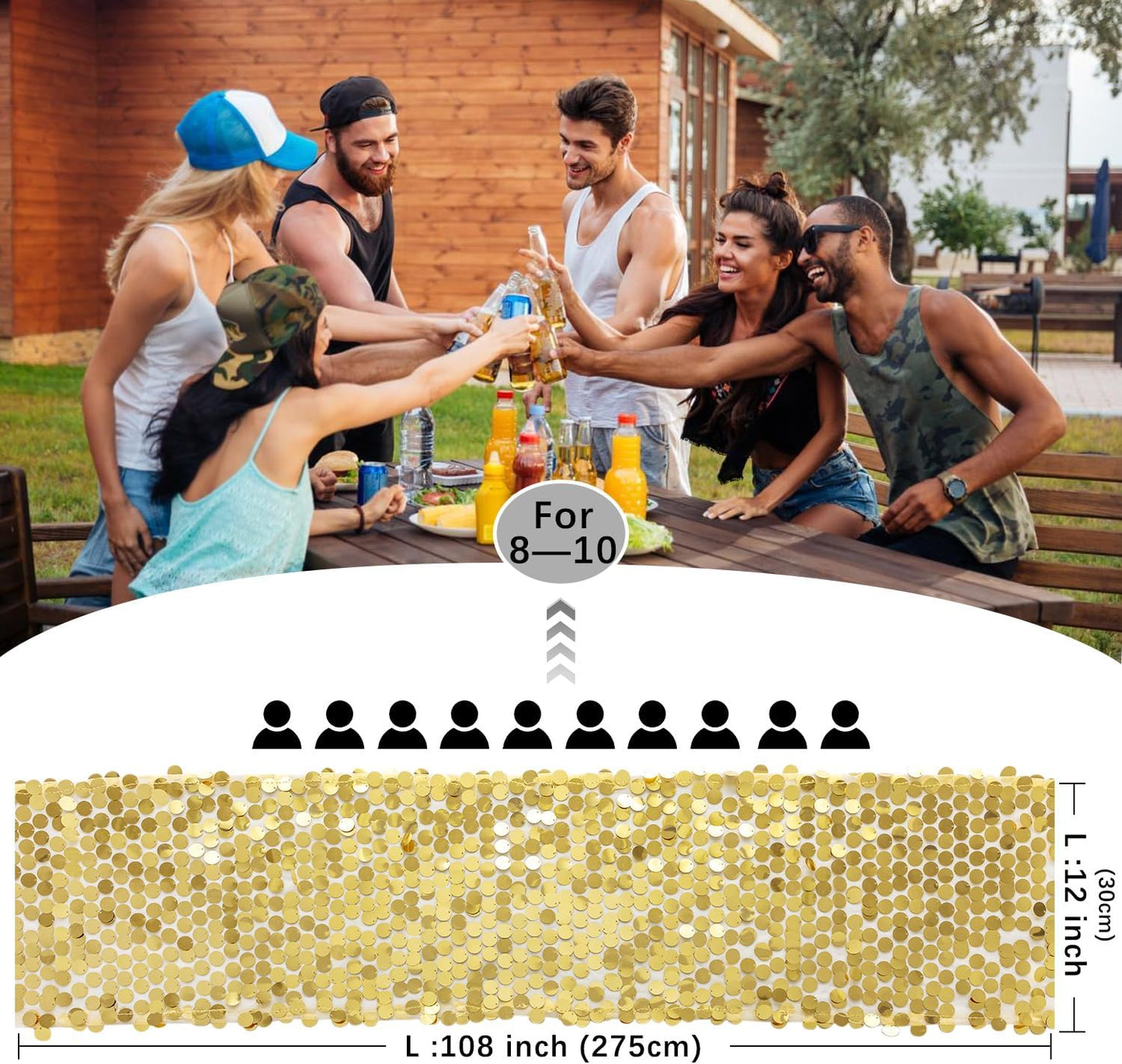 VHH Sequin Table Runner 12 x 108 inches Gold Table Runner, Glitter Runner for Party Wedding Birthday, Party Spring Easter Rustic, Birthday Supplies Decorations (1 Pack).