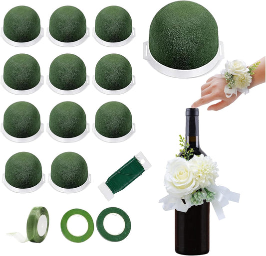 12PCS Foam for Flower Arrangements Styrofoam for Artificial Flowers Dry Blocks Foam Circles with Green Floral Tape for Fresh Flowers Wire