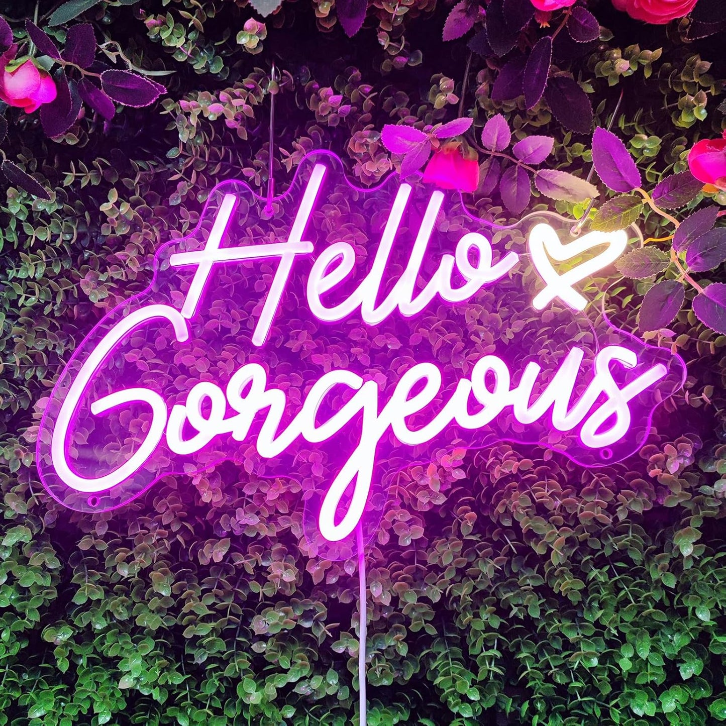 Hello Gorgeous Neon Signs Hello Gorgeous Wall Decor, Hello Gorgeous Bathroom LED Sign for Home Bar Wedding Birthday Backdrop Bacelorette Party, 15.7" x 10.3"