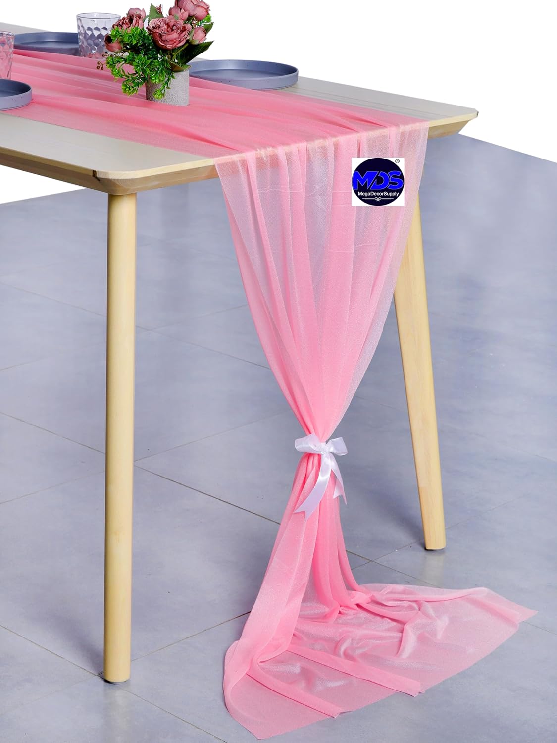 MDS 2 Pack 10ft Chiffon Table Runner 29 x 120 Inches Sheer Wedding Runner Romantic Rustic Table Runner for Wedding Decorations, Birthday Parties, Bridal Shower Party Arch Decor - Coral