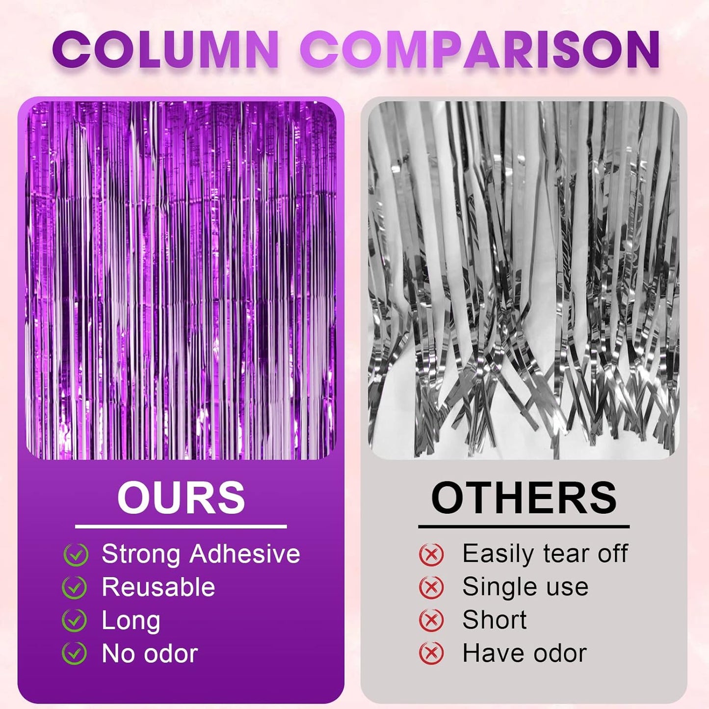 4 Pack Purple Foil Fringe Backdrop Curtains, Tinsel Streamers Birthday Party Decorations, Fringe Backdrop for Graduation, Baby Shower, Gender Reveal, Disco Party