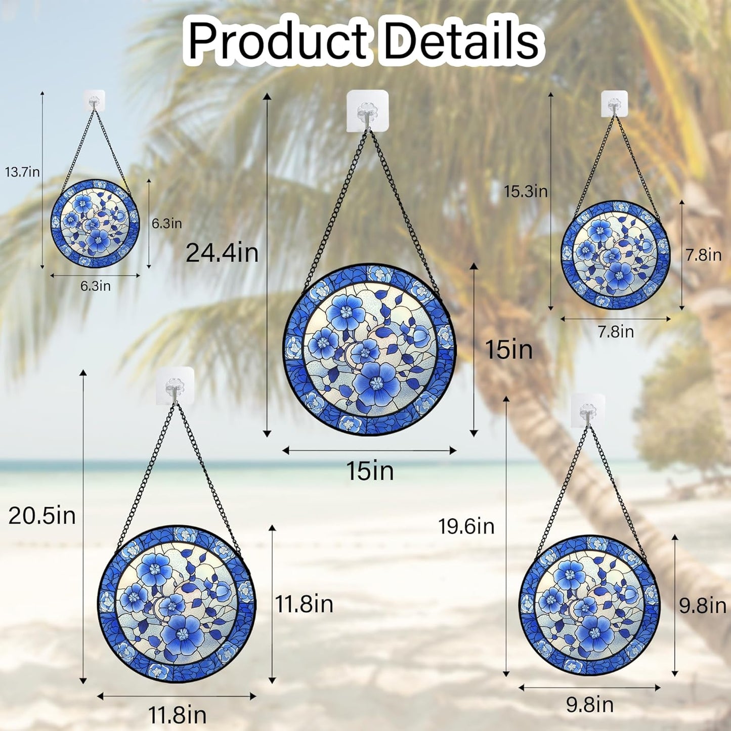 Stained Glass Window Hanging, Blue and White Plum Blossom Sun Catcher for Door Home Decor Flowers Suncatcher Christmas Mother's Day Birthday Gifts for Women Men Mom and Nana 15 in