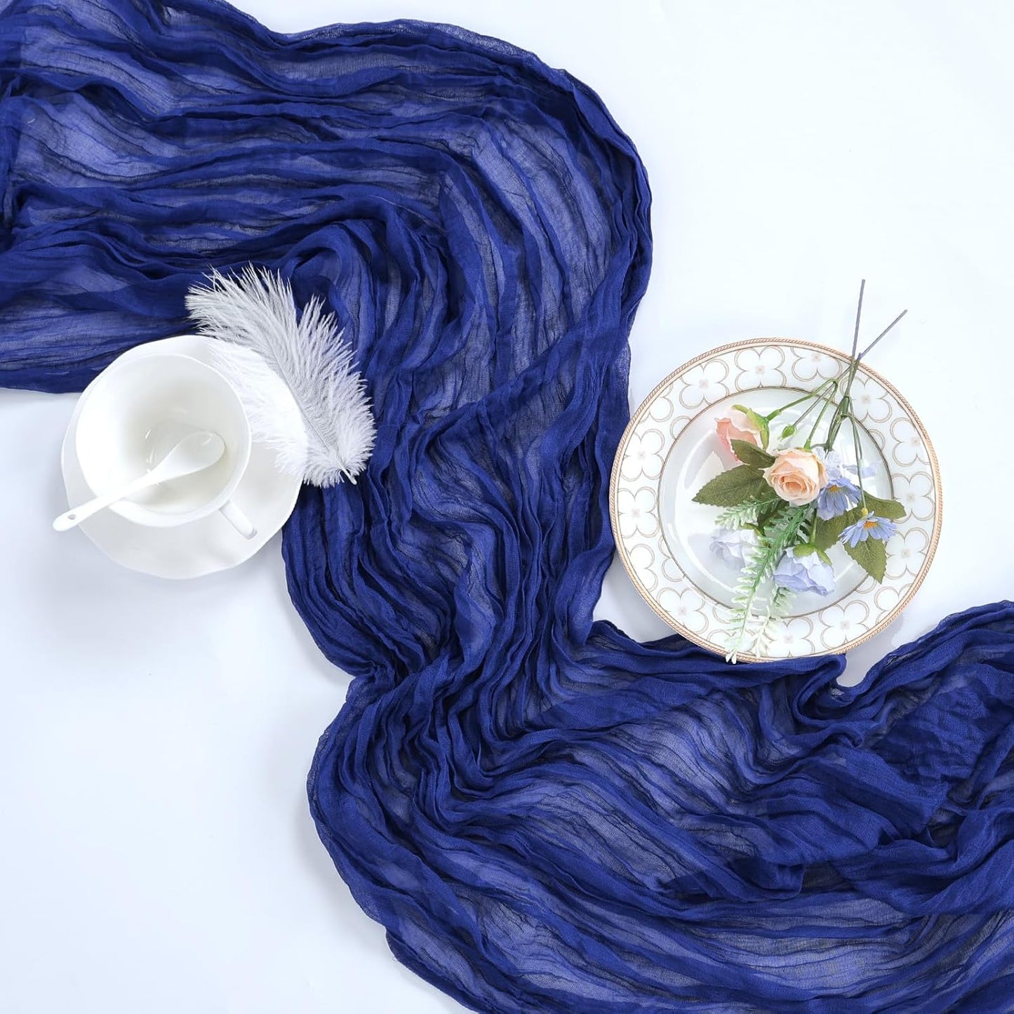 6 Pack Royal Blue Table Runner 10ft Boho Gauze Fabric Cheese Cloth Table Runner 35 x 120 Inch Rustic Sheer Runner for Romantic Wedding Decor Baby Shower Party Table Centerpiece Decorations