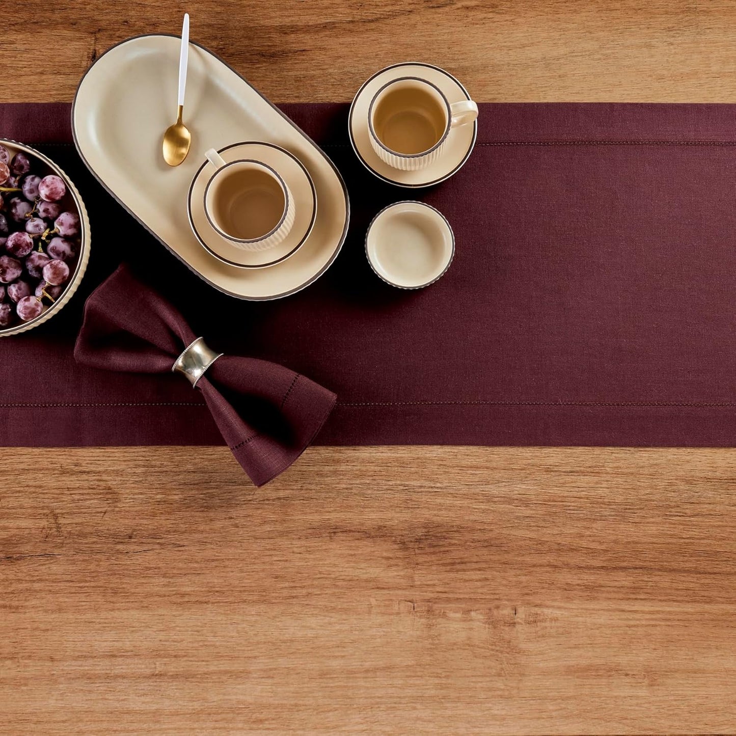 Solino Home Linen Table Runner 60 Inches - 100% Pure Linen Burgundy Hemstitch Table Runner 14 x 60 Inch Ideal for Dresser and Coffee Tables - Fall, Thanksgiving, Christmas, Holiday - Classic Hemstitch