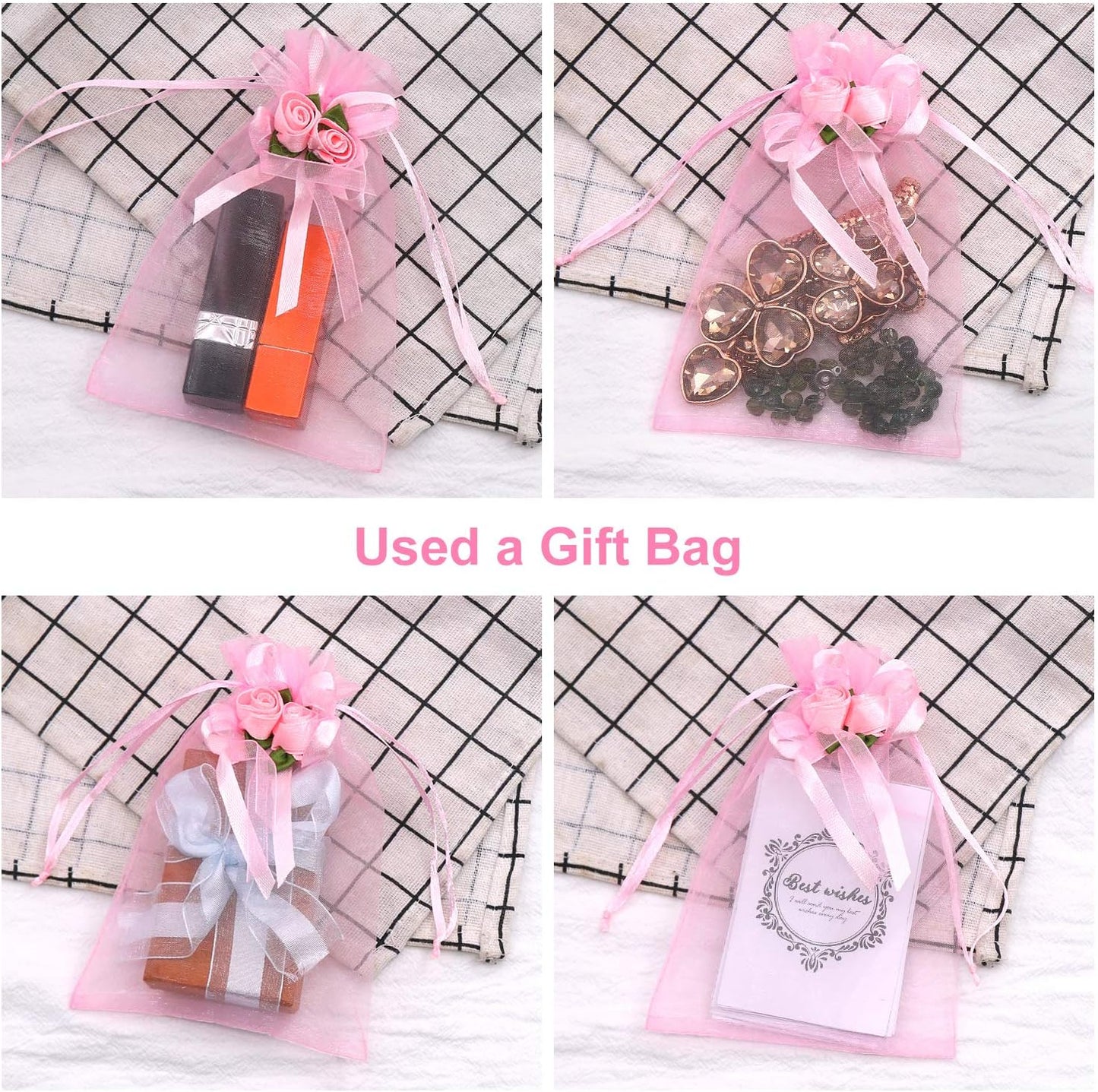 SumDirect Rose Organza Gift Bags - 50Pcs 4x6 inch Pink Wedding Favor Gift Bags, Jewelry Pouches with Drawstring for Party Wedding Christmas Valentine