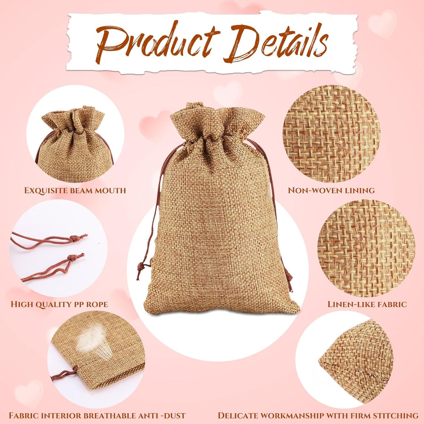 Woanger 100 Pcs Burlap Gift Bags with 100 Pcs Kraft Paper Gift Tags with Drawstring Favor Bulk Burlap Sack Bags for DIY Wedding Party Craft(4 x 6 Inch,Dark Brown)