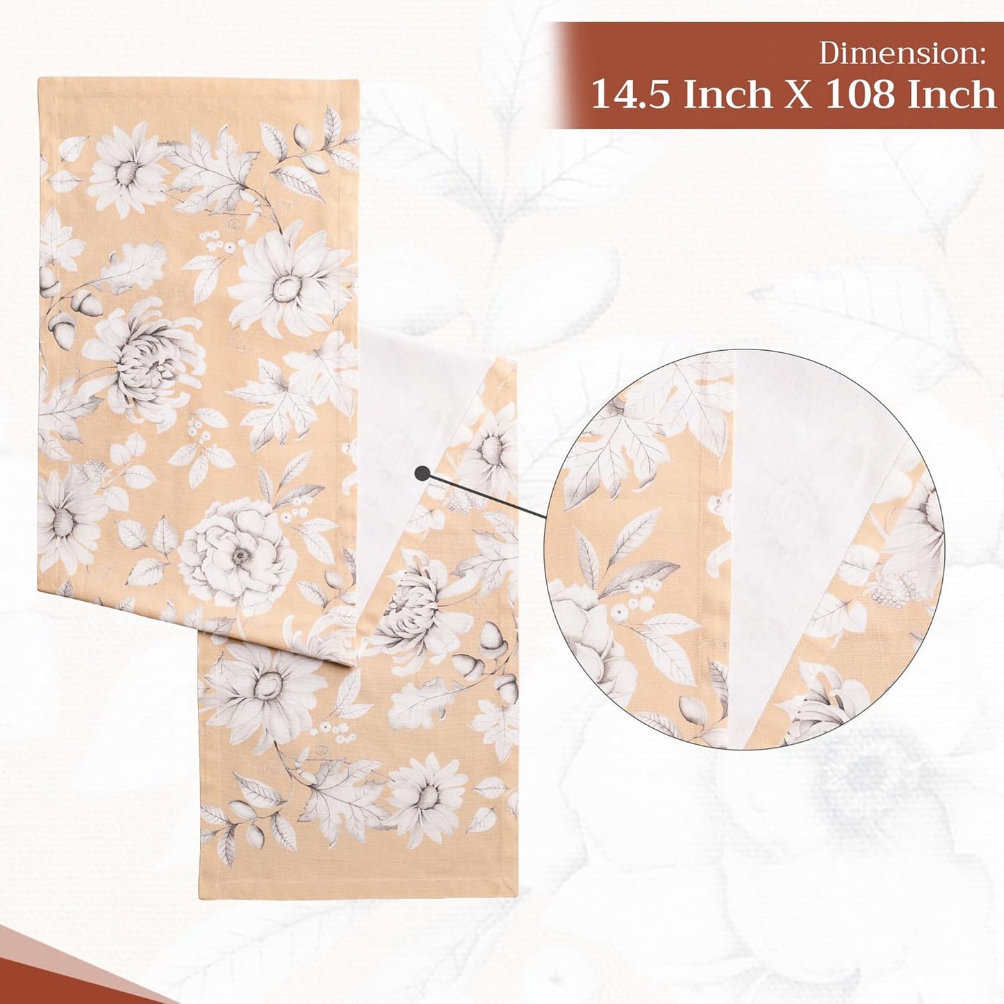 Maison d' Hermine Table Runner 100% Cotton Single Layer Table Runners 108 inches Long for Thanksgiving Christmas Decorations Home Kitchen Dining Party Wedding (Pretty Autumn, 14.5" x 108")