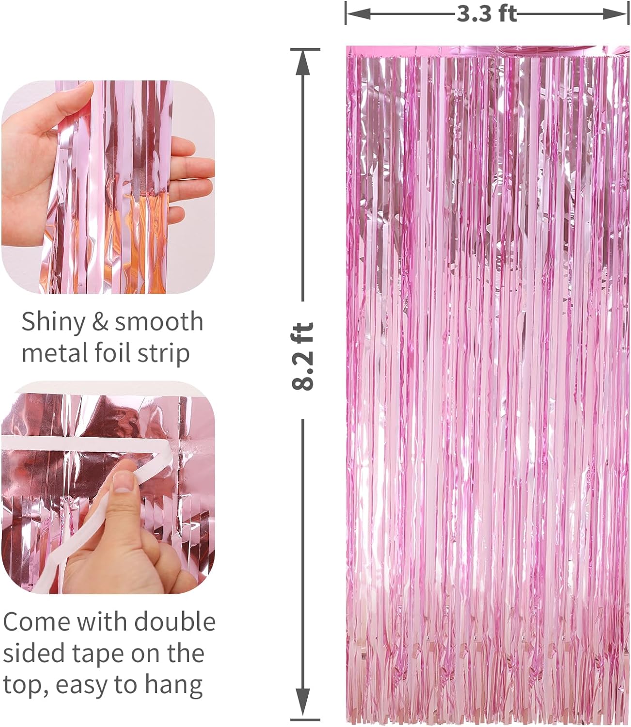 2 Pack Pink Foil Fringe Curtains Streamers Party Decorations 3.3 x 8.2 ft, Pink Tinsel Curtain Fringe Backdrop for Parties, Door Fringe Birthday Streamers, Barbie Backdrop Birthday Party Decorations
