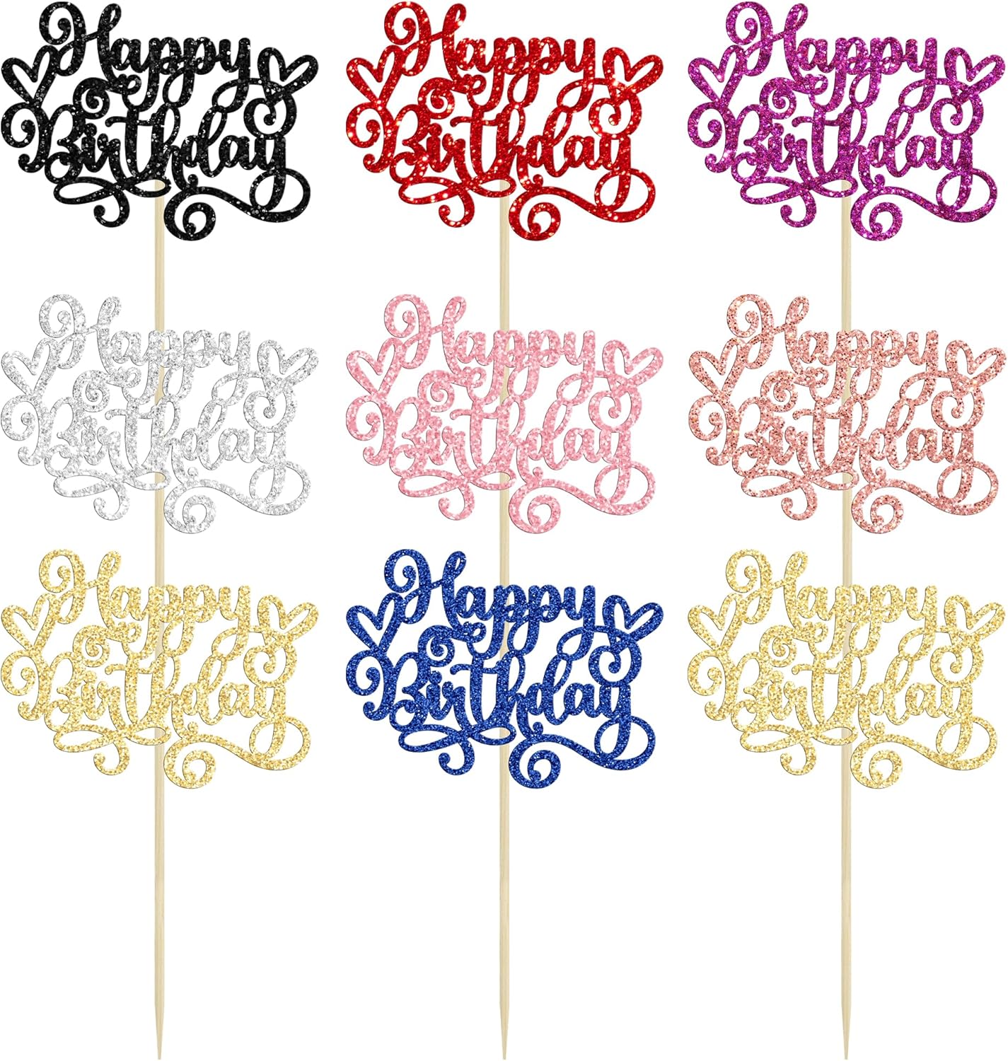 Gyufise 24Pcs Happy Birthday Cupcake Toppers Glitter Happy Birthday Cupcake Picks for Celebrating Happy Birthday Party Decor Anniversary Theme Party Cake Decorations Supplies Multicolor
