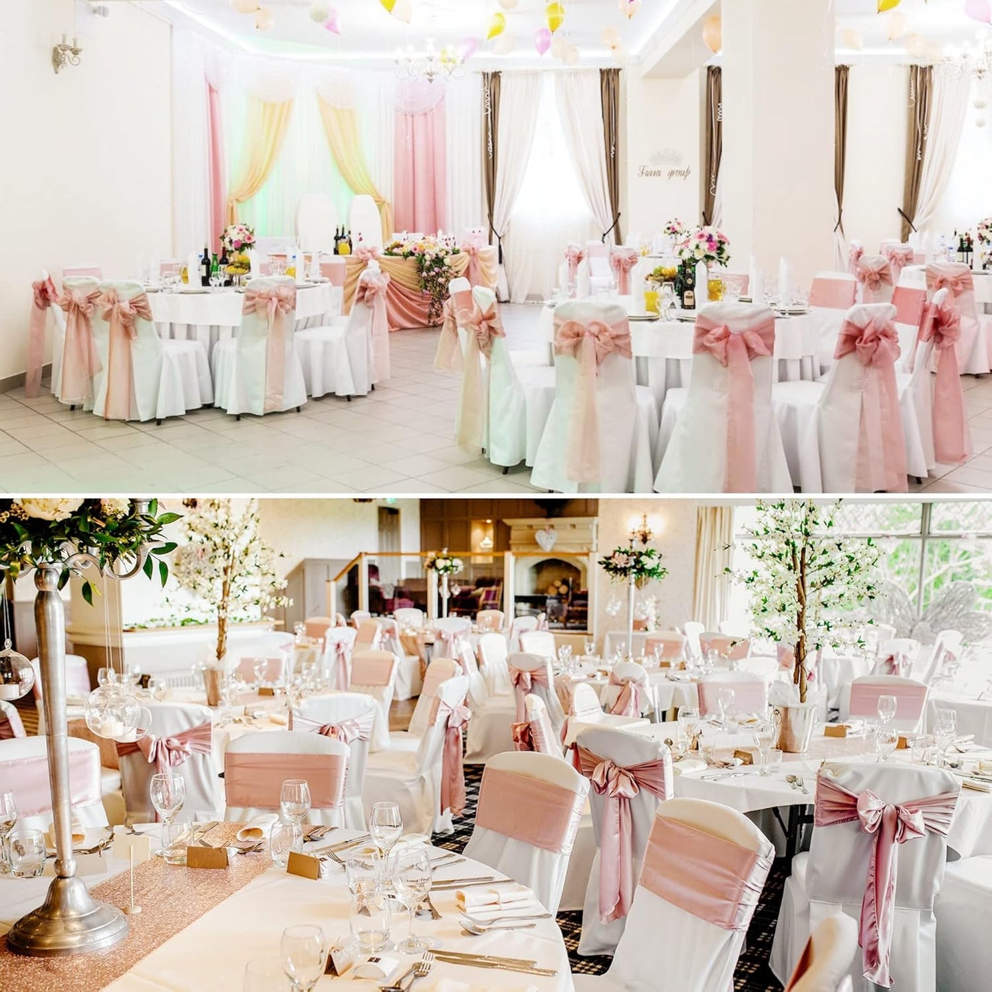 50 PCS Satin Chair Sashes Bows Decorative Universal Chair Cover Chair Ribbon Ties Back Sash for Wedding Birthday Party Ceremony Reception Banquet Event Restaurant Kitchen Decor(7x108 inch,Rose Gold)