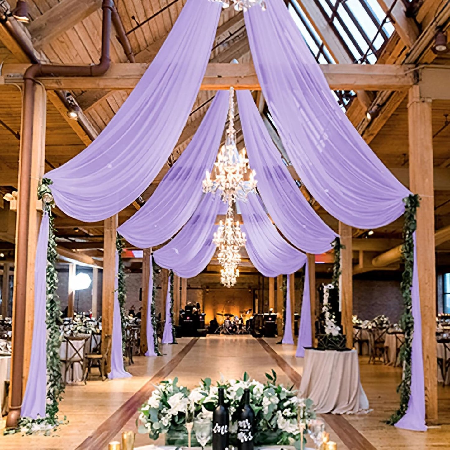 6 Panels Lilac Wedding Ceiling Drapes 5ftx20ft Ceiling Drapes Chiffon Fabric Arch Draping Sheer Curtains Soft Drapery Draping Wedding Ceiling Decorations for Party Ceremony Stage Swag