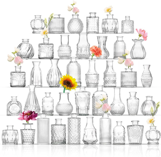 Bud Vases Set of 40, Small Glass Vases for Centerpieces, Small Flower Vases for Centerpieces, Vintage Mini Vase, Clear Bud Vase for Wedding Table Decor